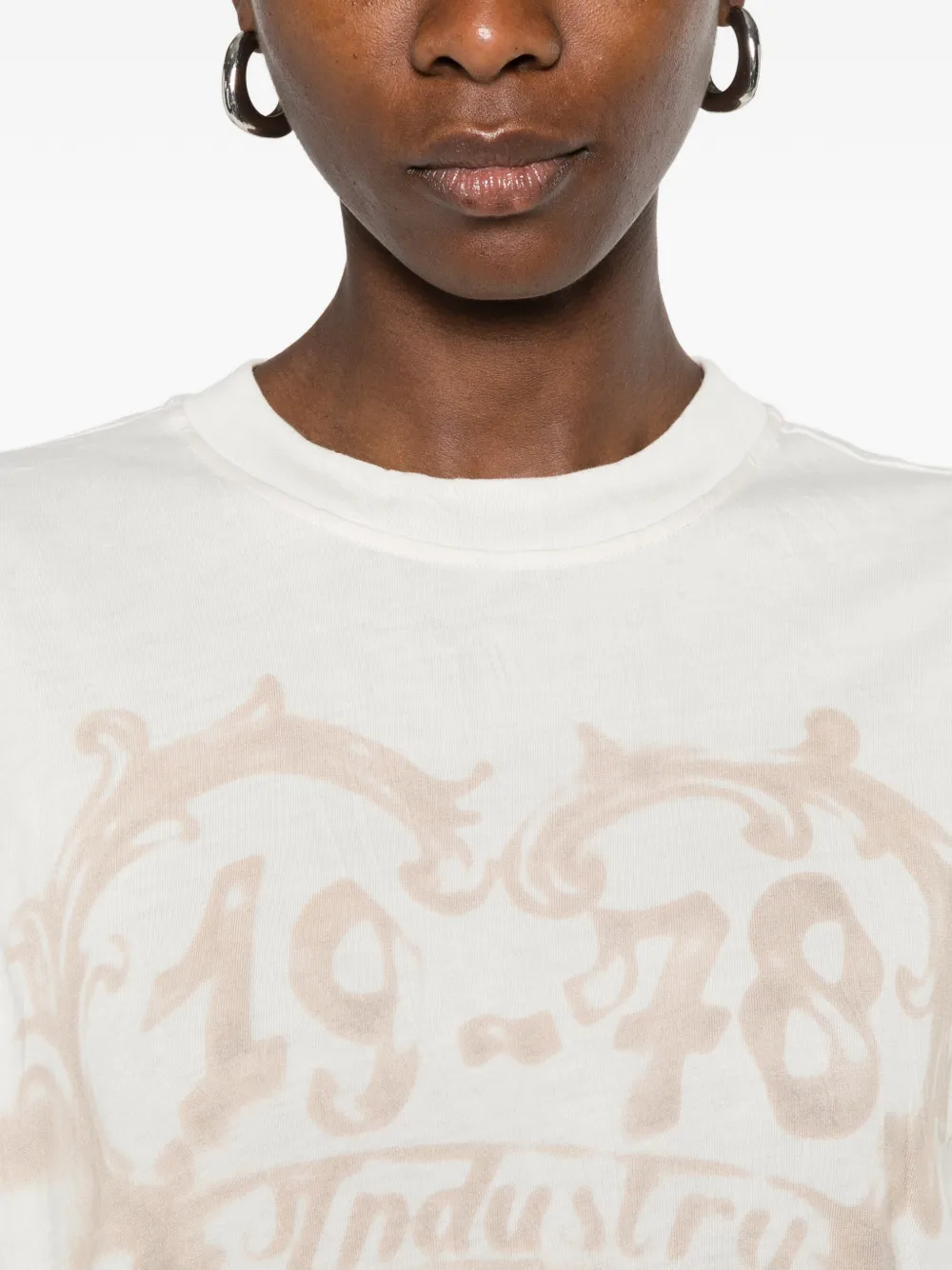 Diesel Katoenen T-shirt met lange mouwen en grafische print Beige