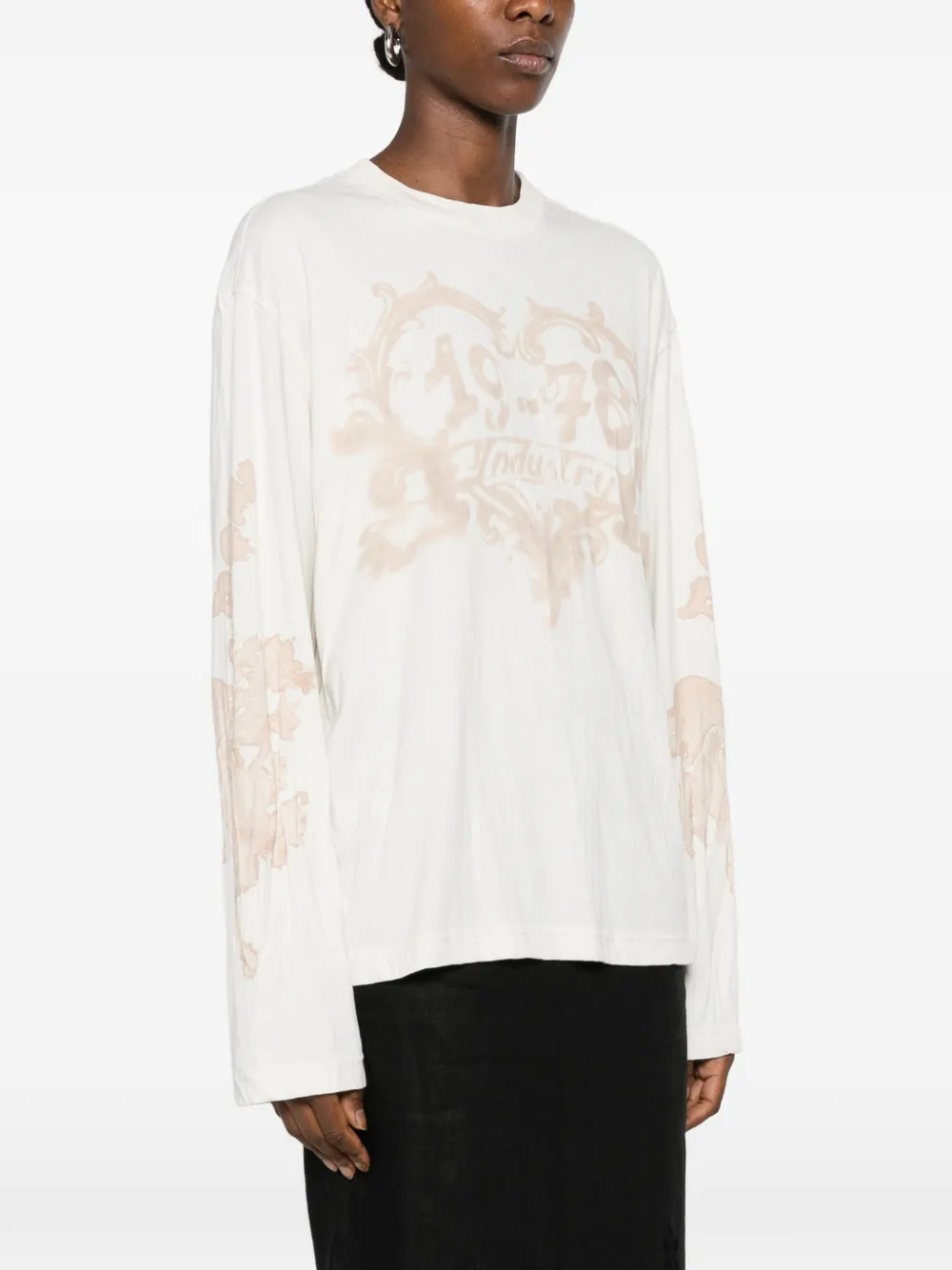 Diesel Katoenen T-shirt met lange mouwen en grafische print Beige