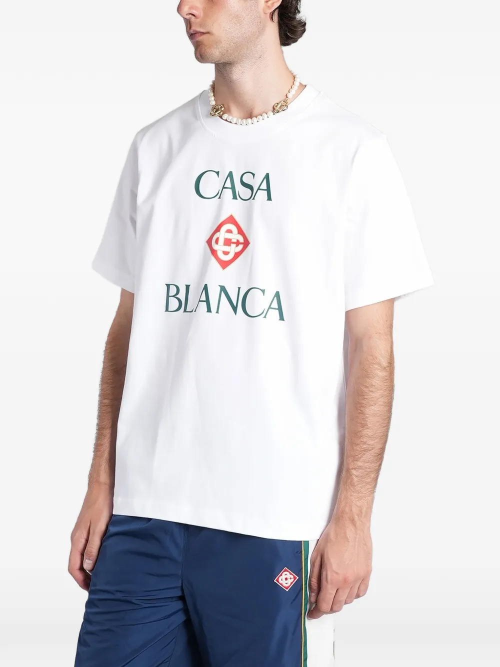 Casablanca Diamond T-shirt met korte mouwen en logo Wit