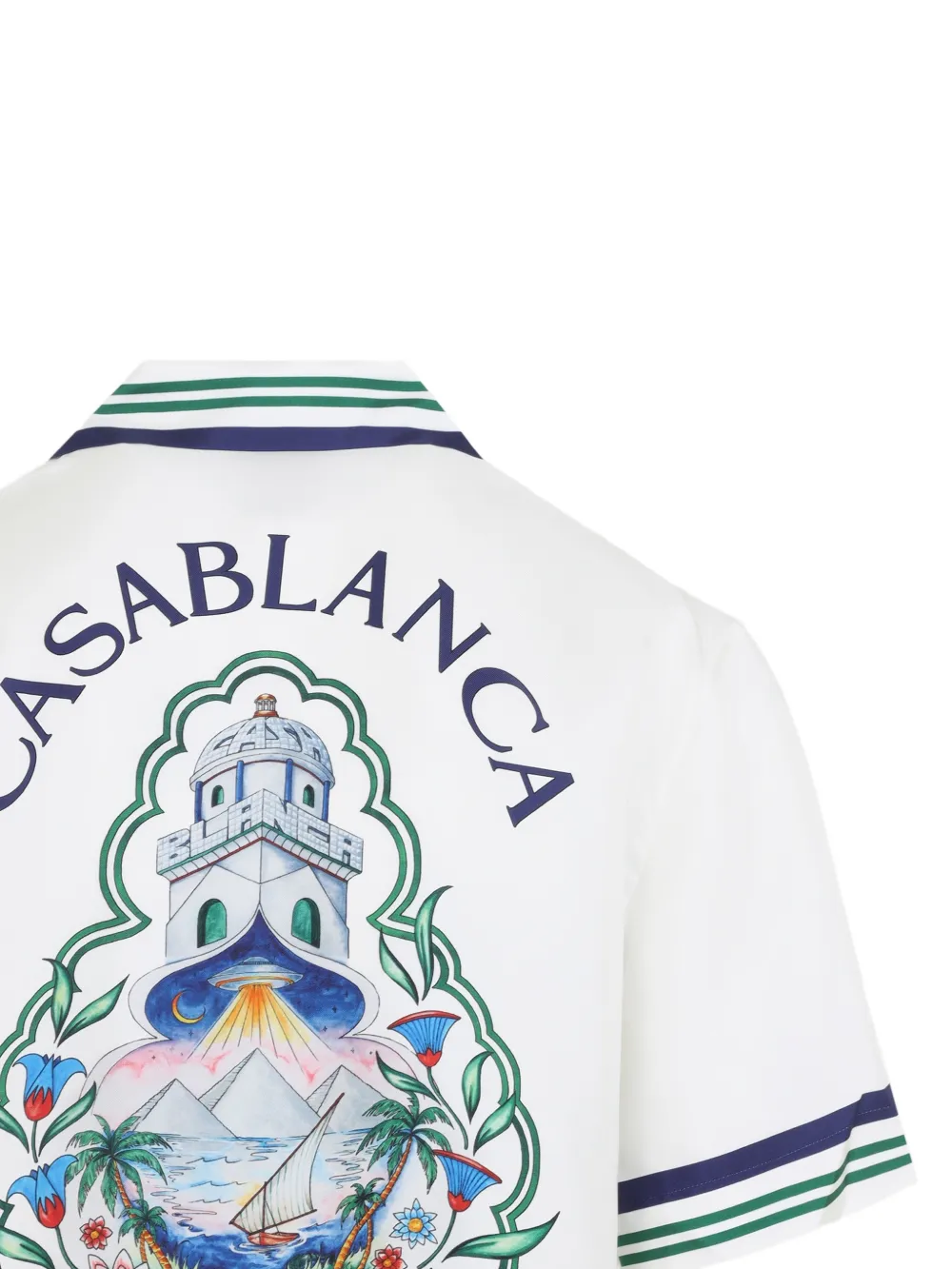 Casablanca Hotel Emblem zijden overhemd met korte mouwen Wit