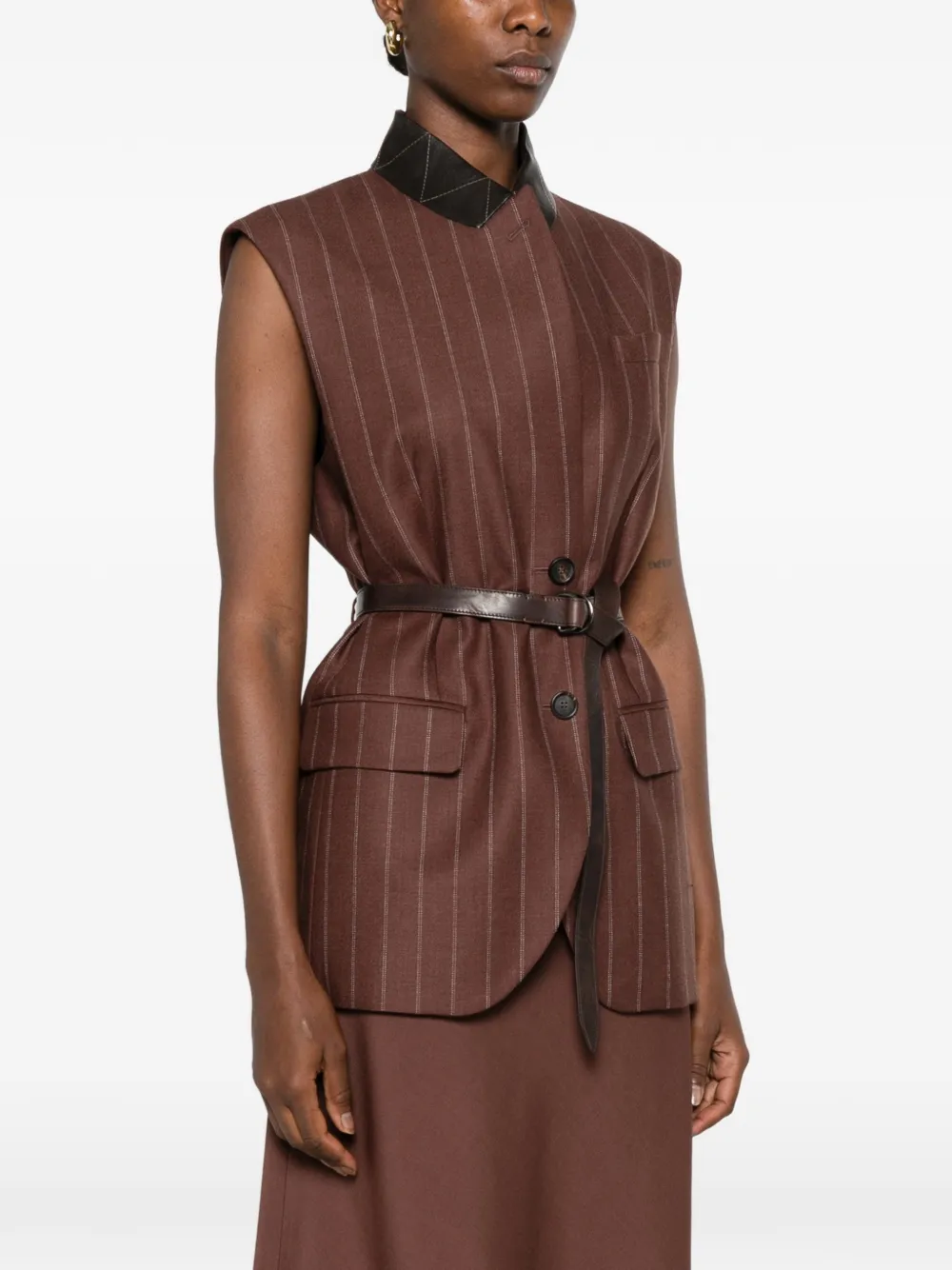 Brunello Cucinelli Mouwloze spencer met krijtstreep Bruin