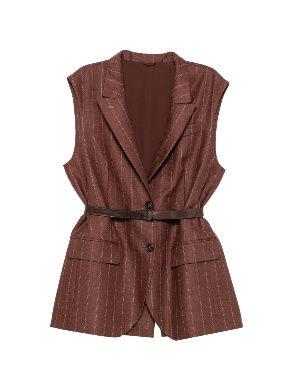 Brunello Cucinelli pinstripe-pattern sleeveless vest - Brown