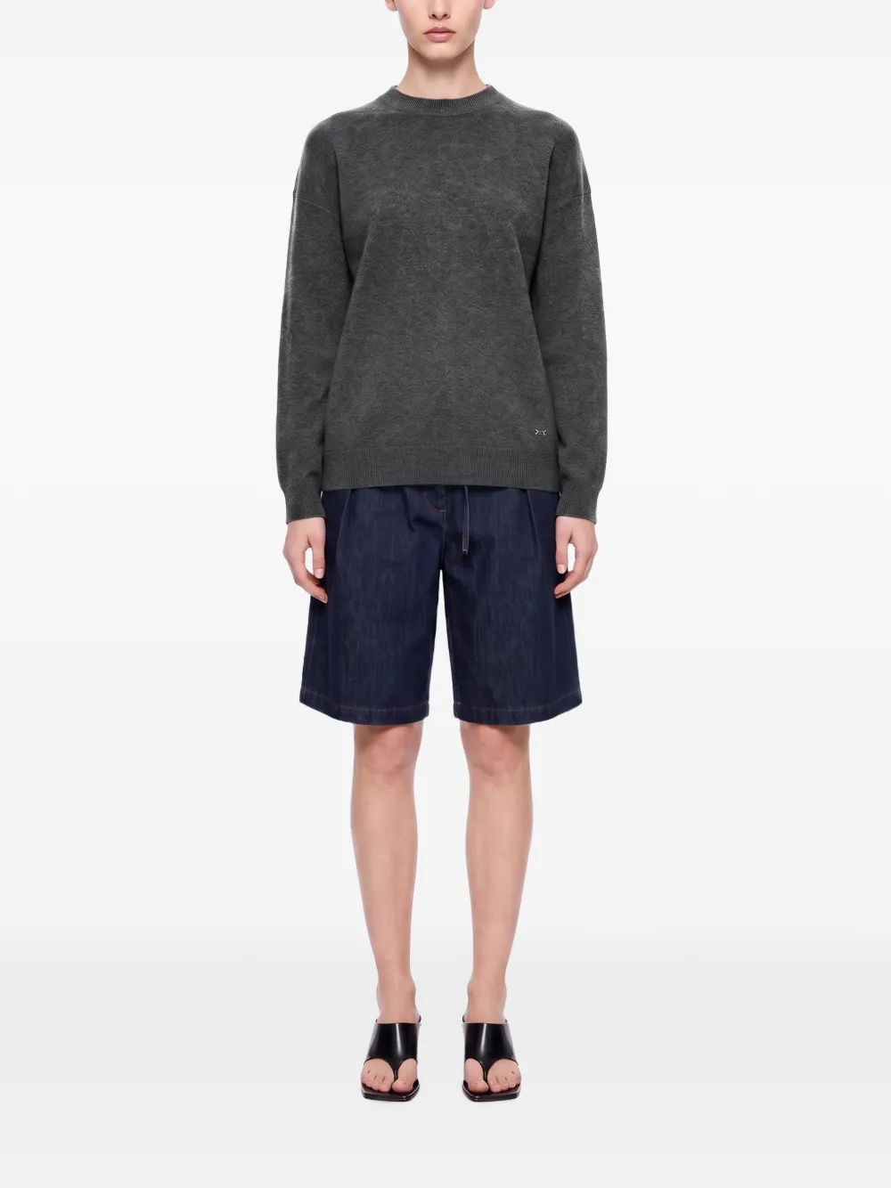 Victoria Beckham logo-plaque drop-shoulder sweater Grijs