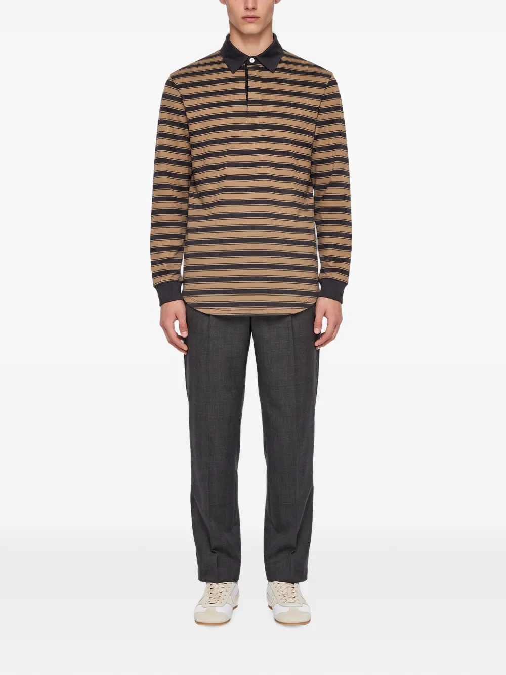 Another Aspect Gestreept poloshirt Beige