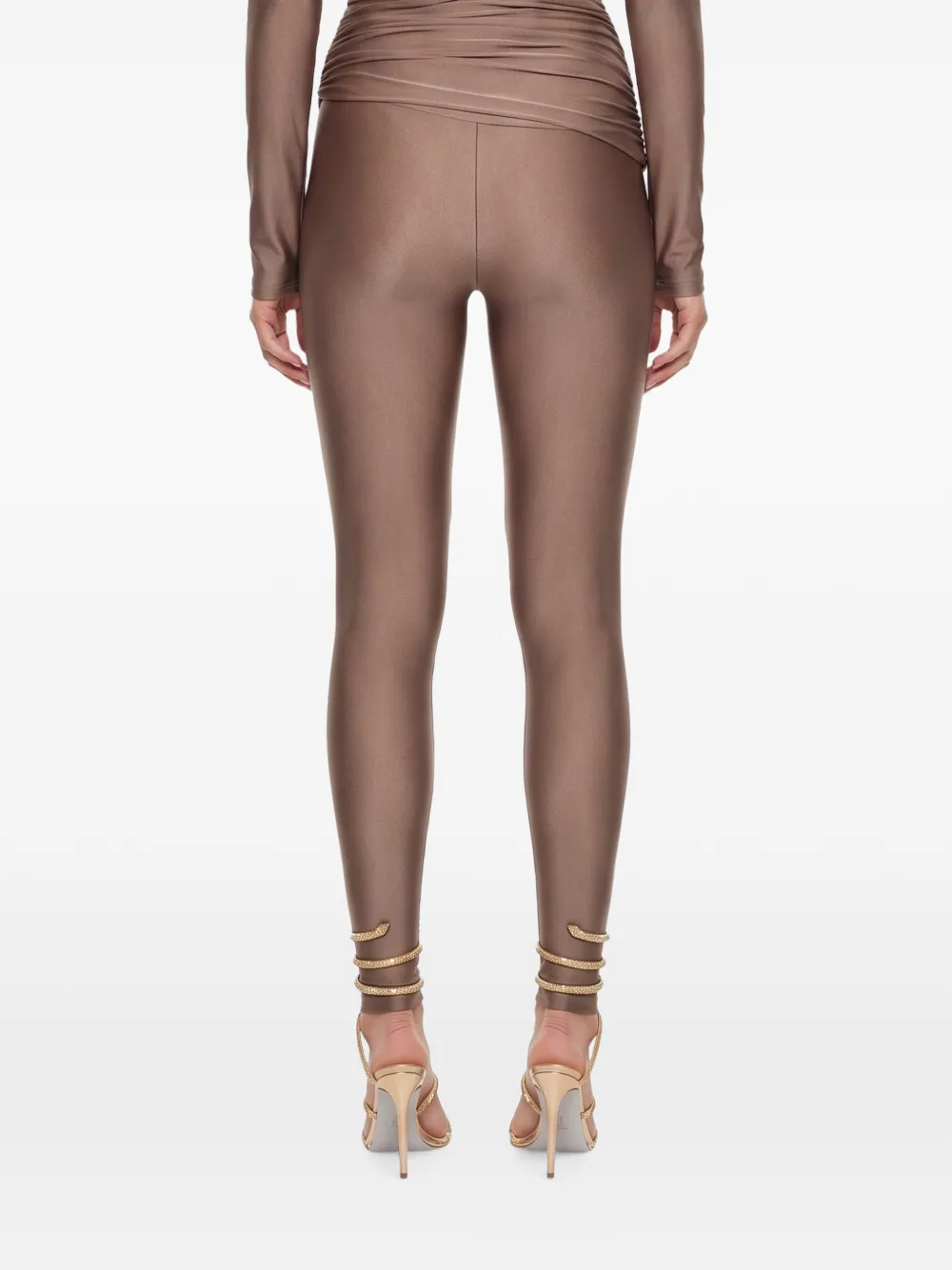 THE ANDAMANE Vicky legging met metallic afwerking en ruches Beige