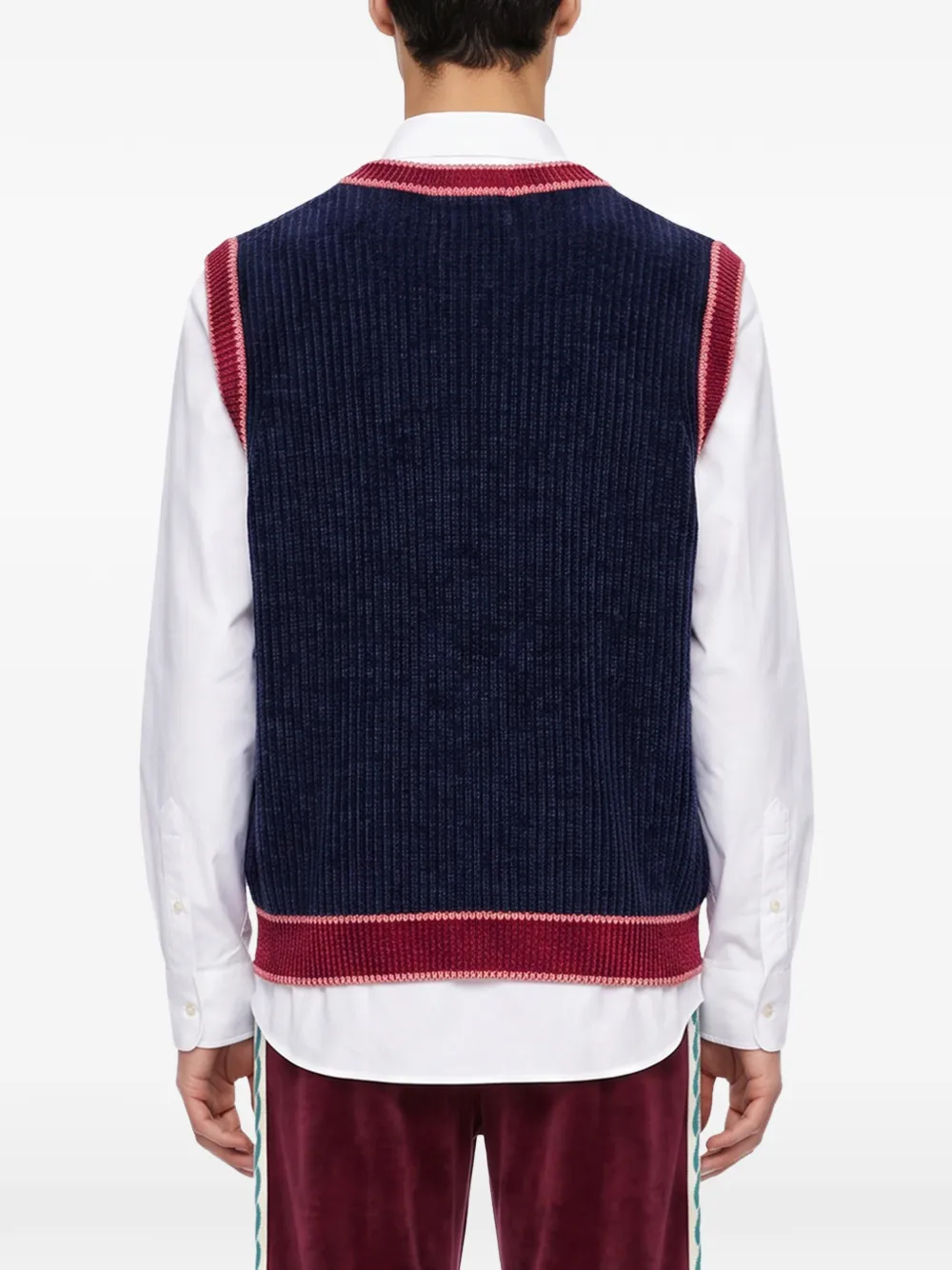 Drôle De Monsieur Top met V-hals en contrasterende afwerking Blauw