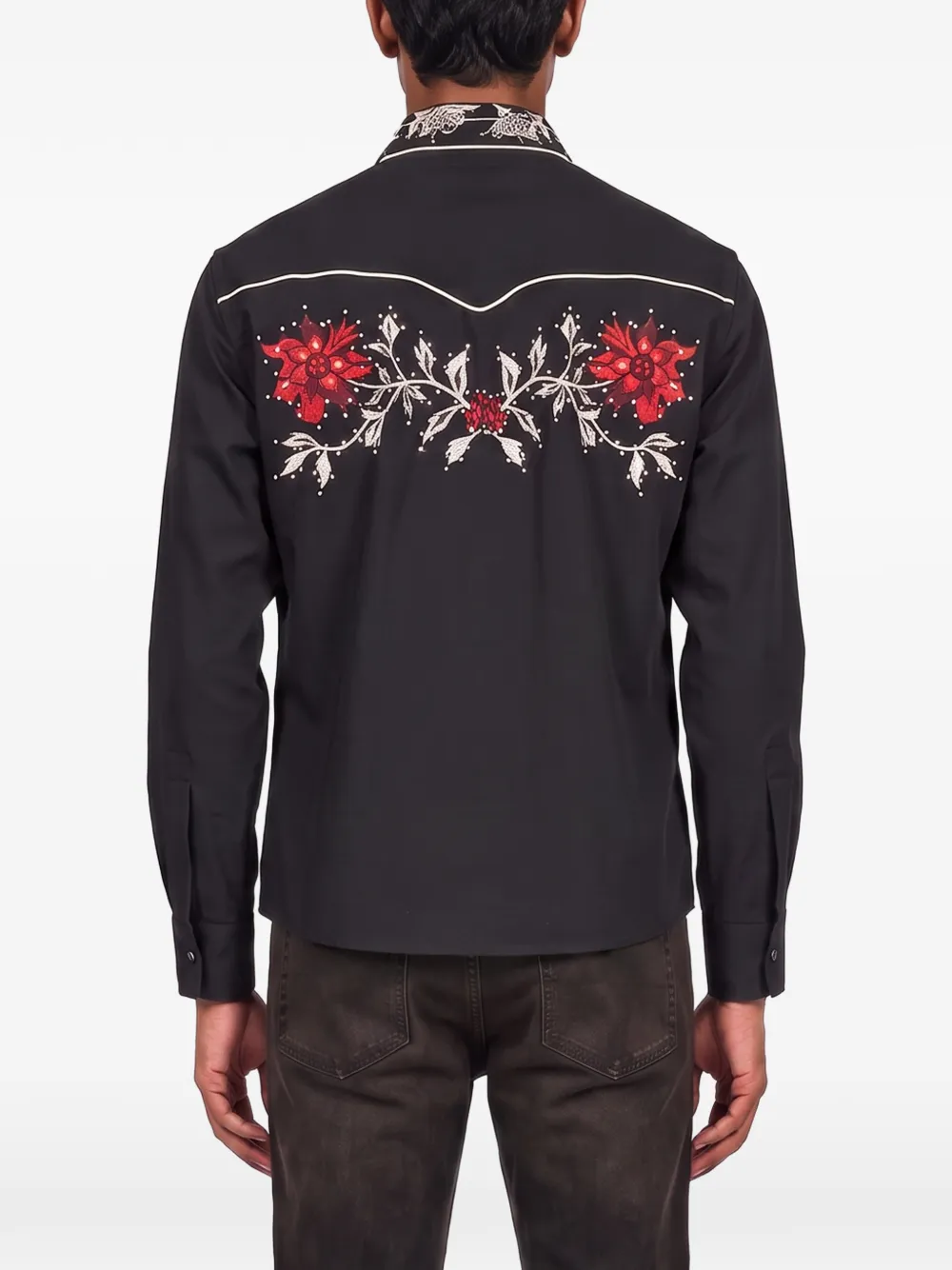 AMIRI floral-embroidered Western shirt Zwart