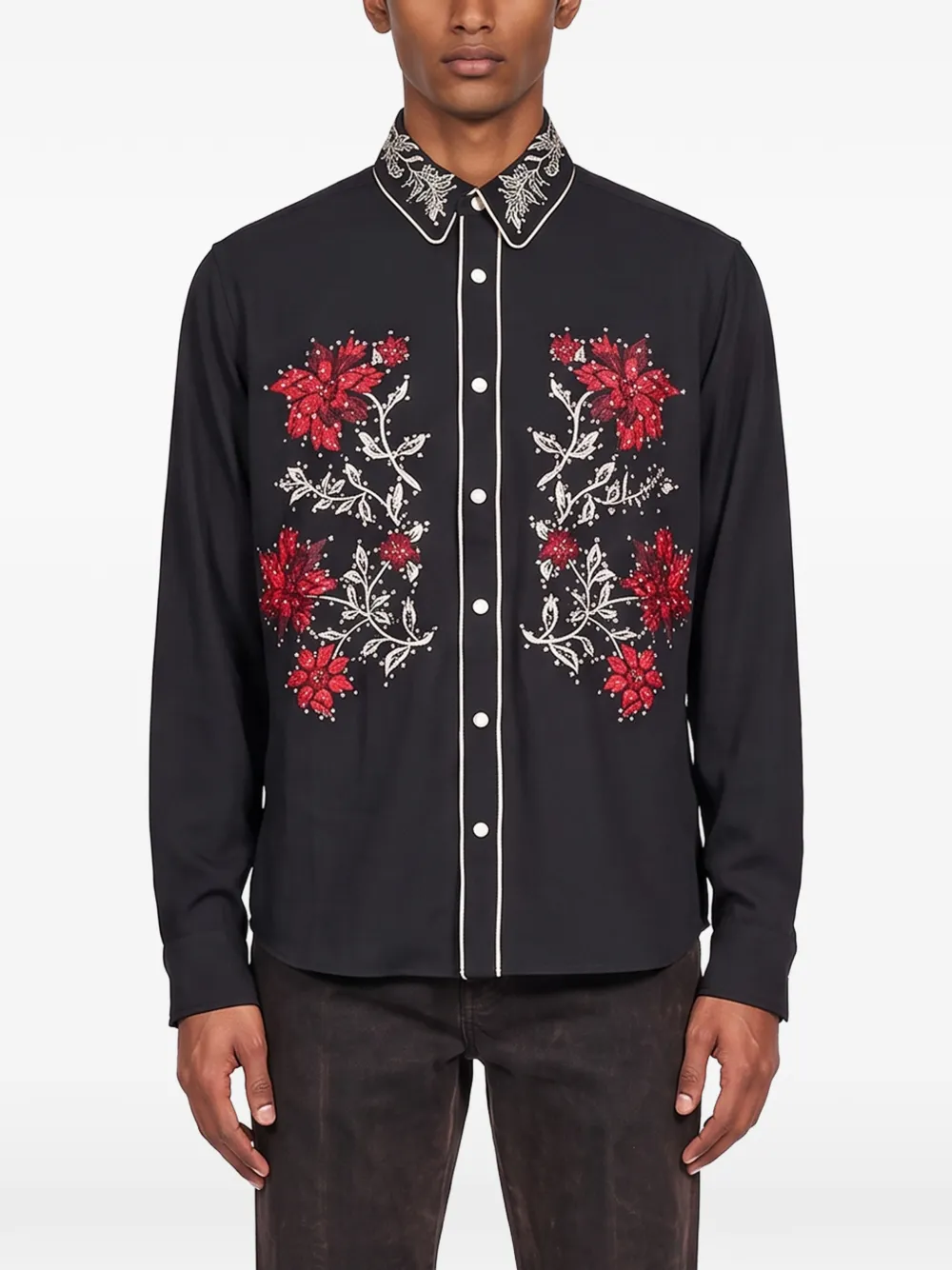 AMIRI floral-embroidered Western shirt Zwart