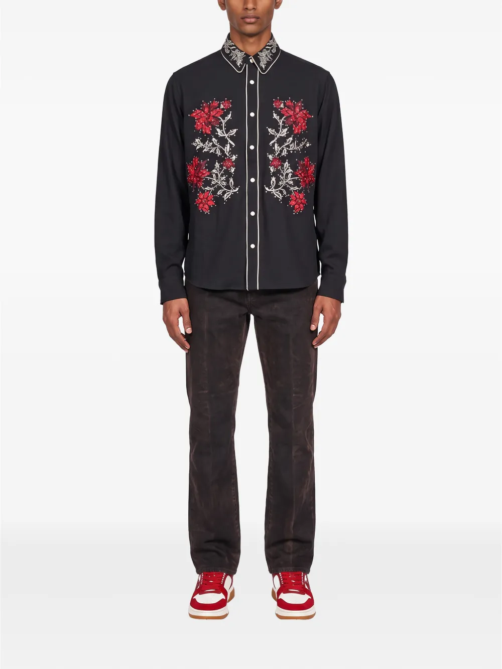 AMIRI floral-embroidered Western shirt Zwart