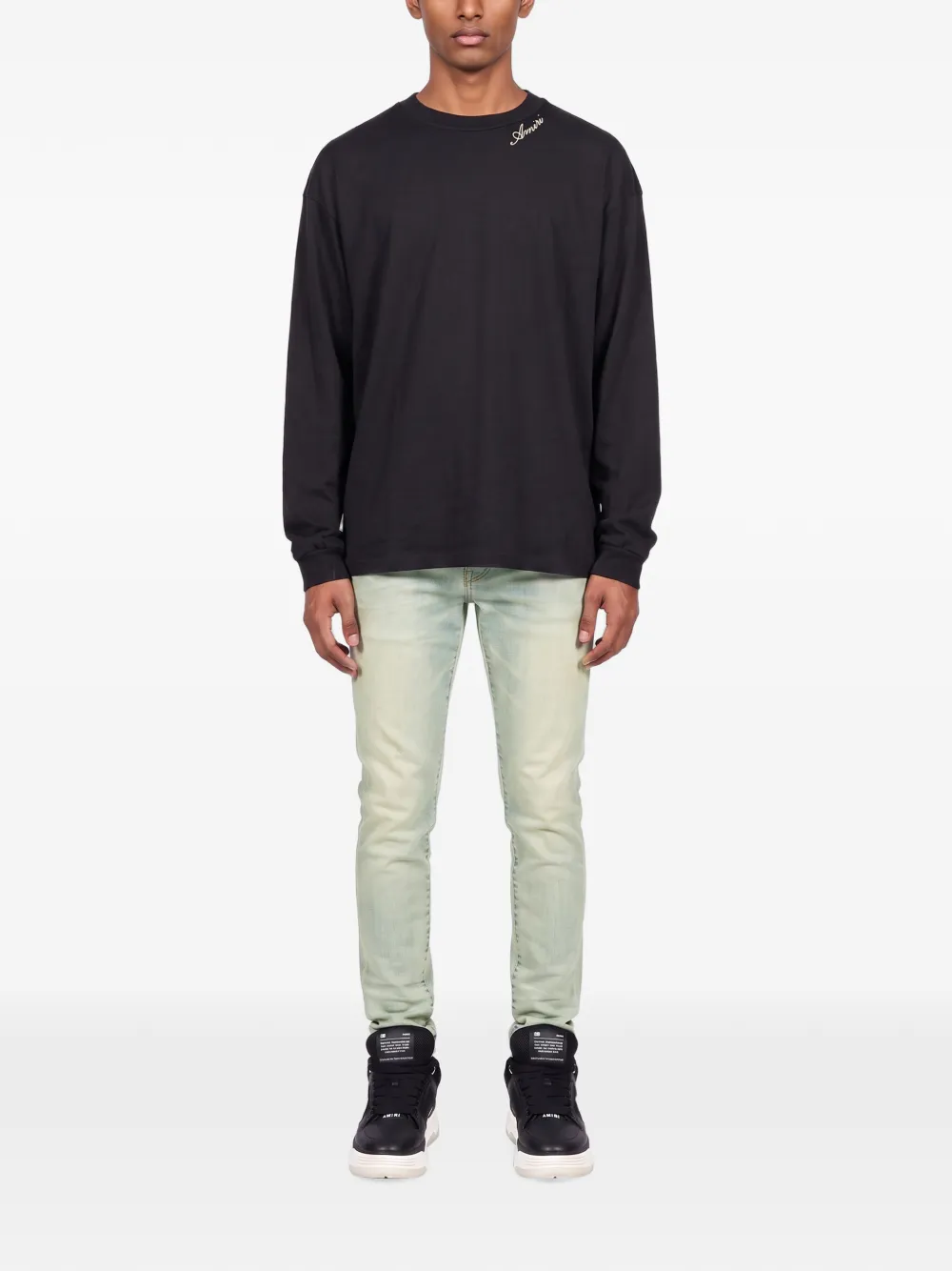 AMIRI Katoenen T-shirt met lange mouwen en geborduurd logo Zwart