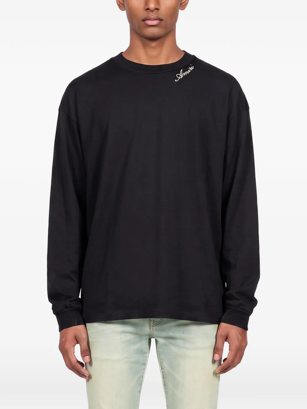 AMIRI Katoenen T-shirt met lange mouwen en geborduurd logo Zwart