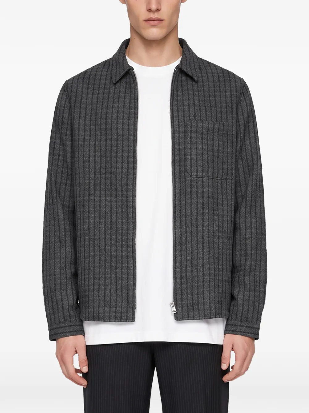 Another Aspect Geruit shirtjack met rits Grijs