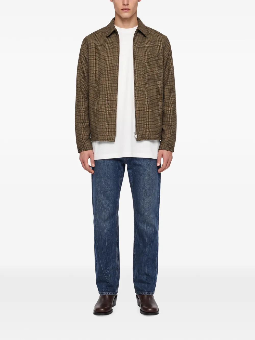 Another Aspect Geruit shirtjack met rits Bruin