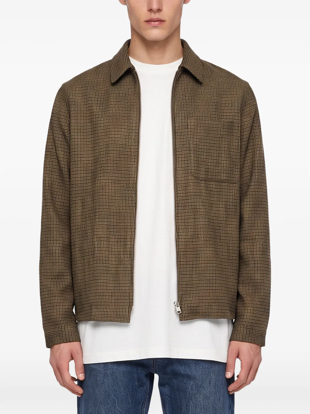 Another Aspect Geruit shirtjack met rits Bruin
