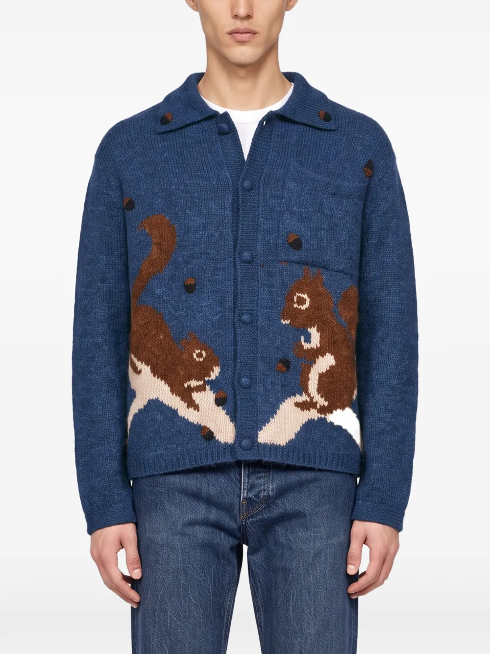 Baziszt squirrel-intarsia button-up cardigan - Blau