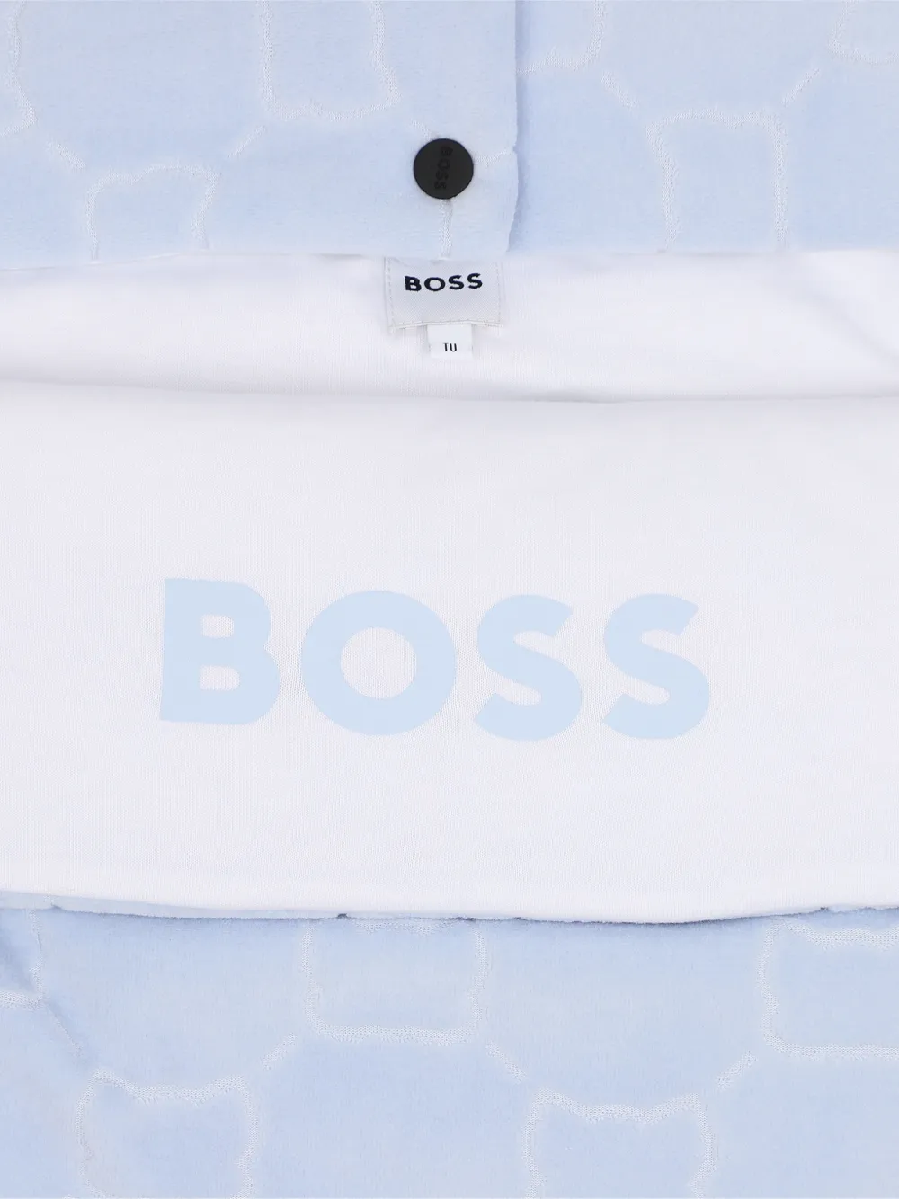BOSS Kidswear Deken met monogram-patroon en capuchon Blauw