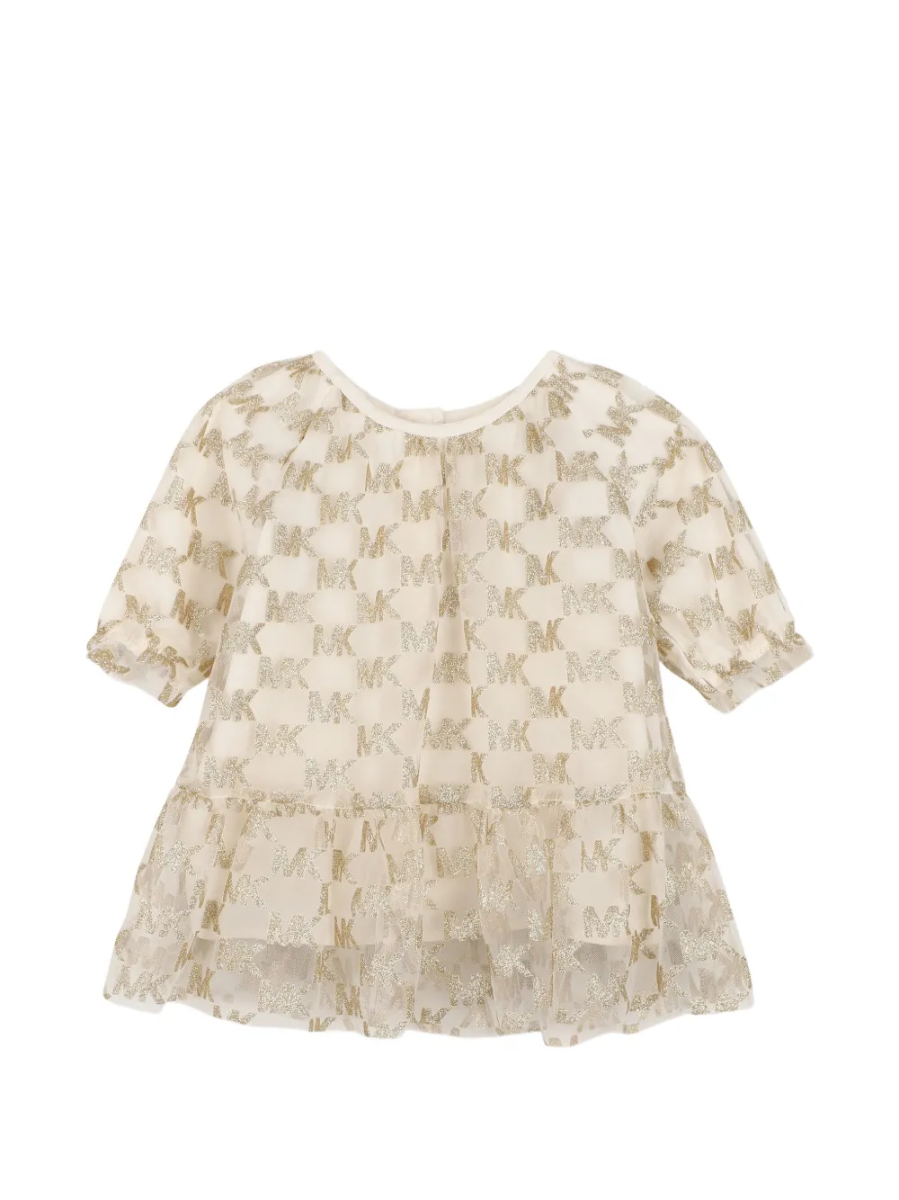 Michael Kors Kids Jurk met logoprint en ruches Beige
