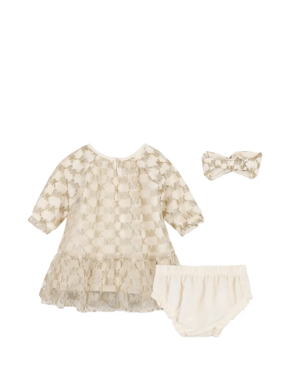 Michael Kors Kids Jurk met logoprint en ruches Beige