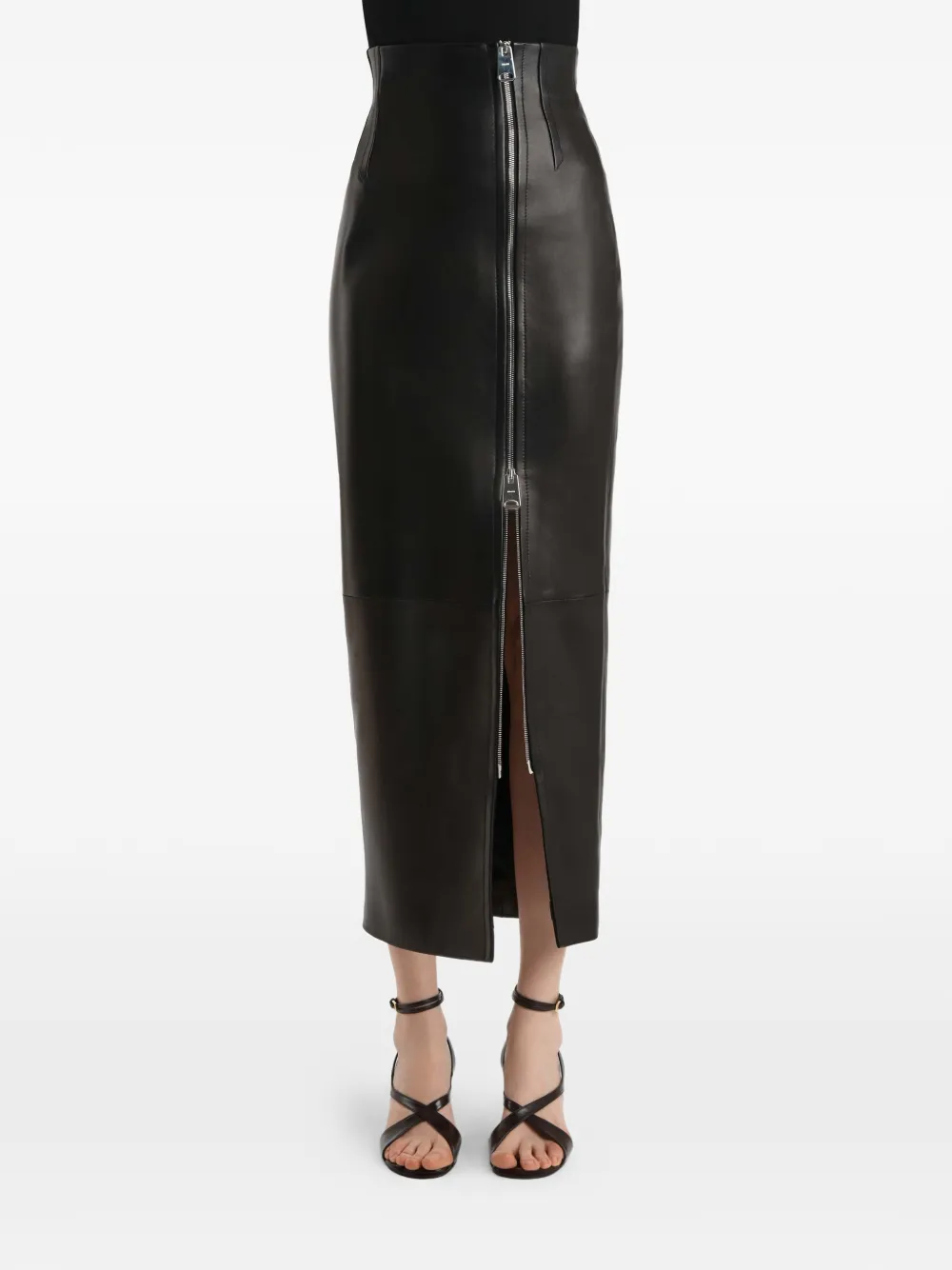 KHAITE Gres Skirt in Black Leather, view 3