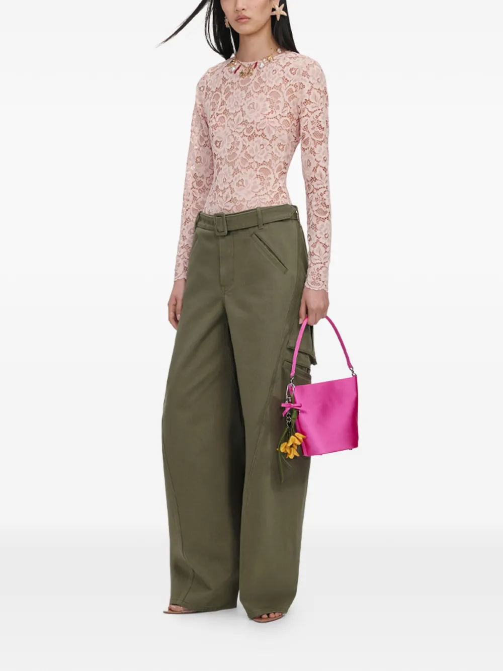 Self-Portrait Cargo broek met ceintuur Groen