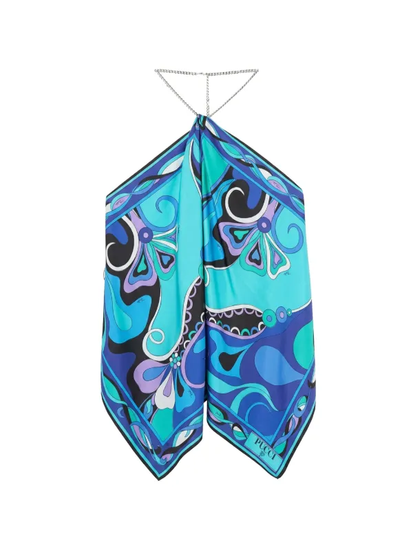 Pucci Iride-print Silk Top in Blue