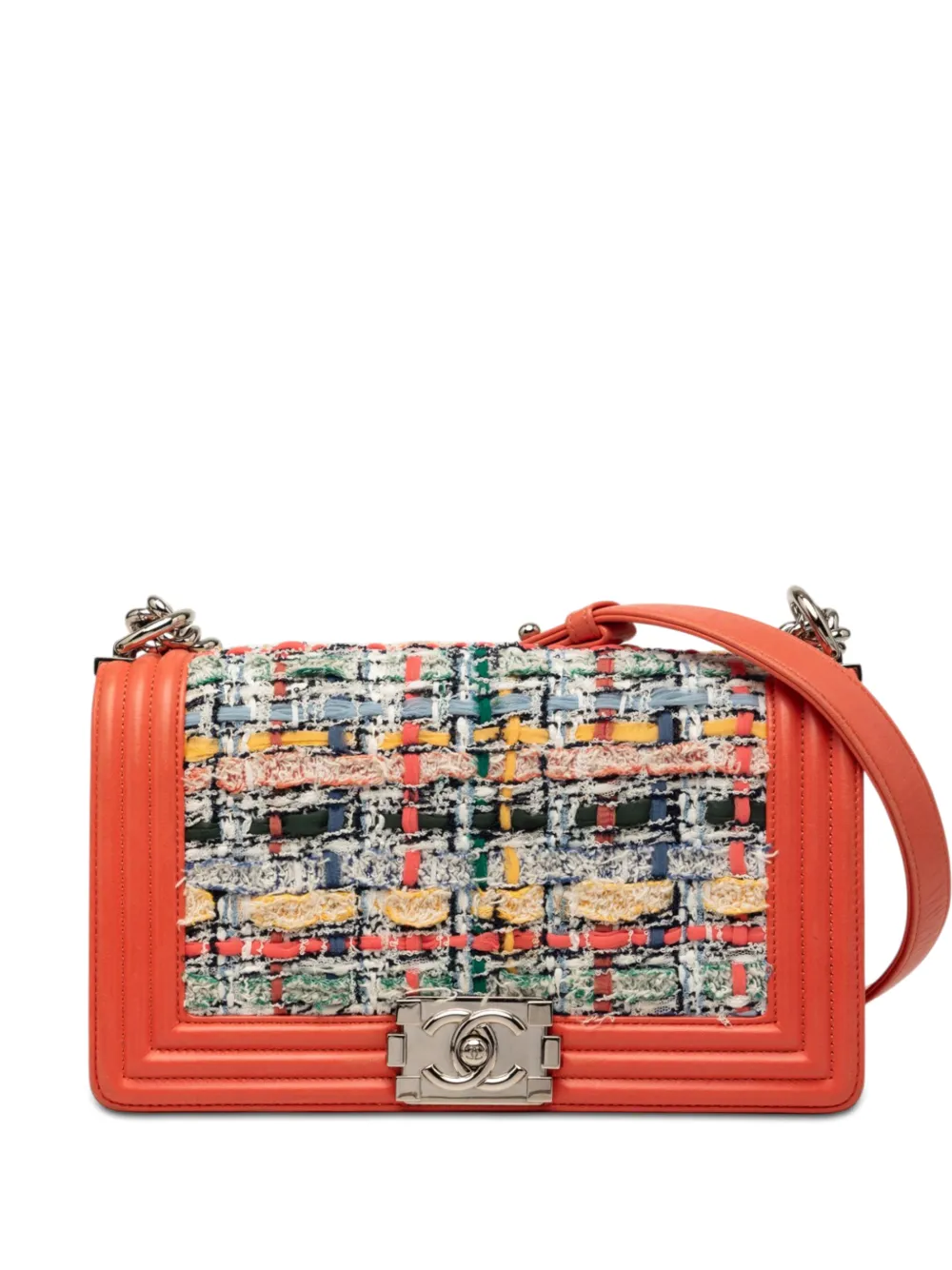 CHANEL Pre-Owned 2014-2015 Medium Tweed and Lambskin Boy Flap crossbody bag - Arancione
