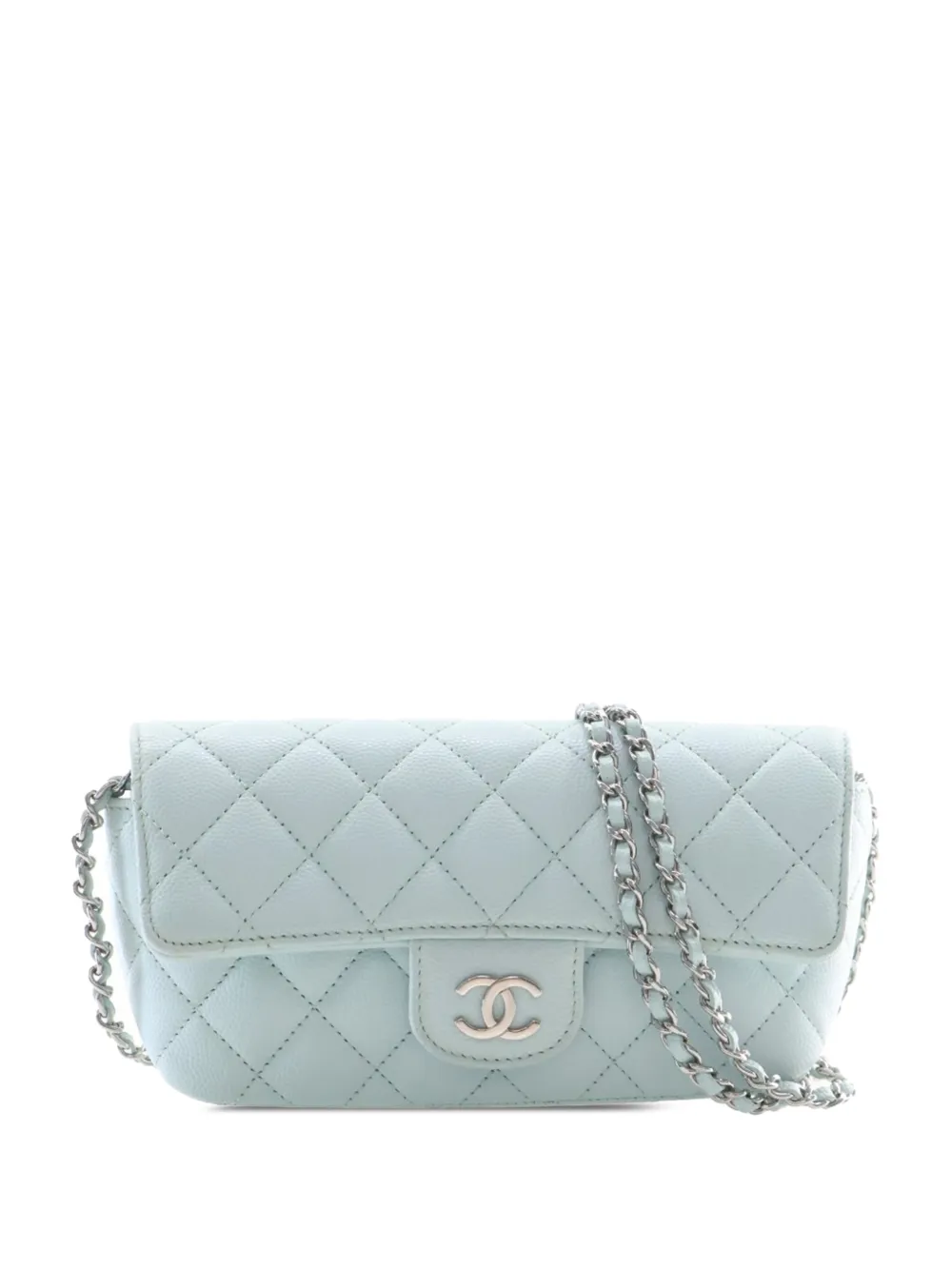 CHANEL Pre-Owned 2021 CC Quilted Caviar Glasses Case on Chain crossbody bag - Blu