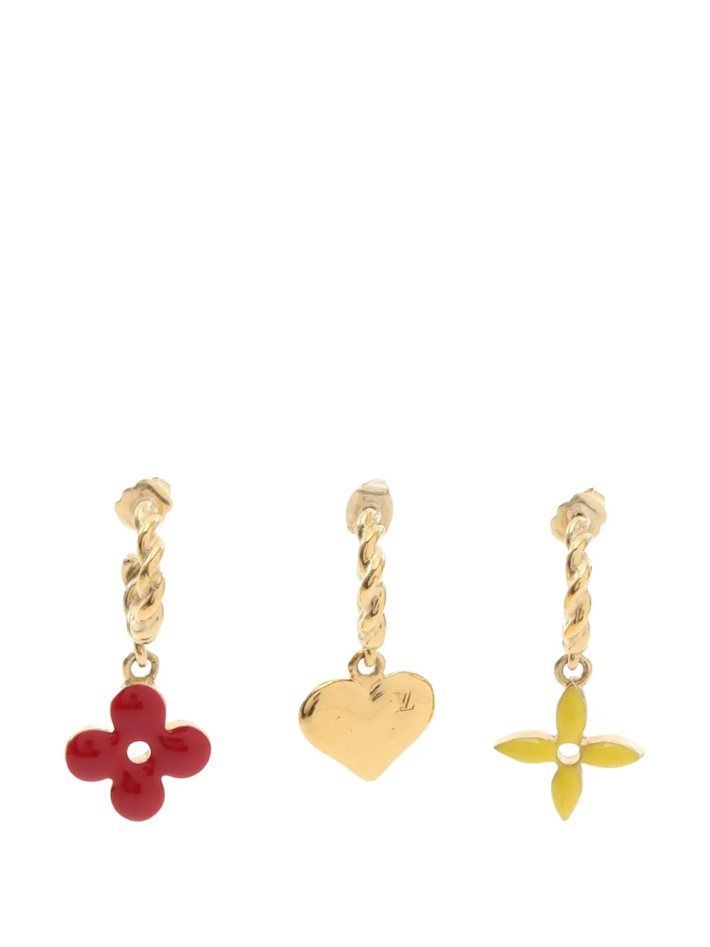 Louis Vuitton Pre-Owned 2000-2026 Gold Plated Enamel Sweet Monogram Set of 3 Drop Push Back Earrings costume earrings