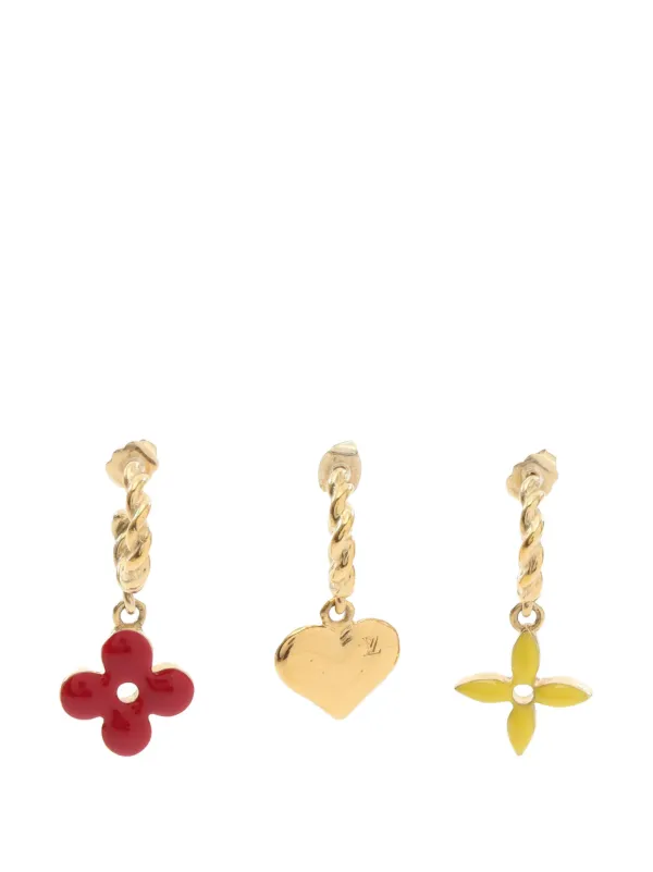 Louis Vuitton Pre-owned 2000-2026 Gold Plated Enamel Sweet Monogram Set of 3 Drop Push Back Earrings Costume Earrings