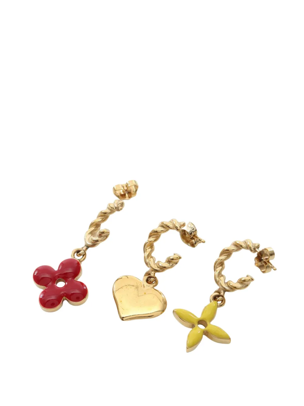Louis Vuitton Pre-owned 2000-2026 Gold Plated Enamel Sweet Monogram Set of 3 Drop Push Back Earrings Costume Earrings, view 2