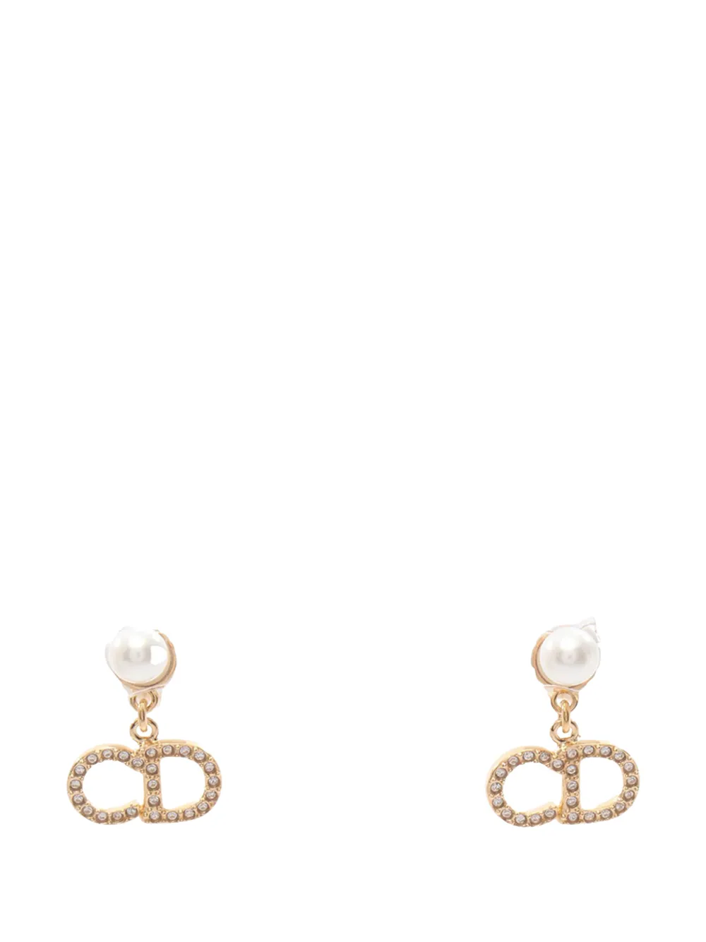 Christian Dior Pre-Owned 2010-2026 Gold Plated Faux Pearl and Strass CD Logo Drop Tribales Push Back Earrings costume earrings - Oro