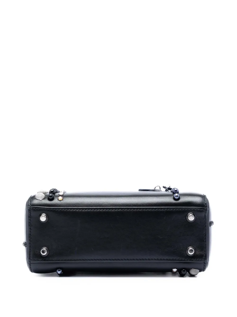 Dior Pre-owned 2015 Mini Lambskin Studded Crystal Pearl Lady Dior Satchel in Black, view 4