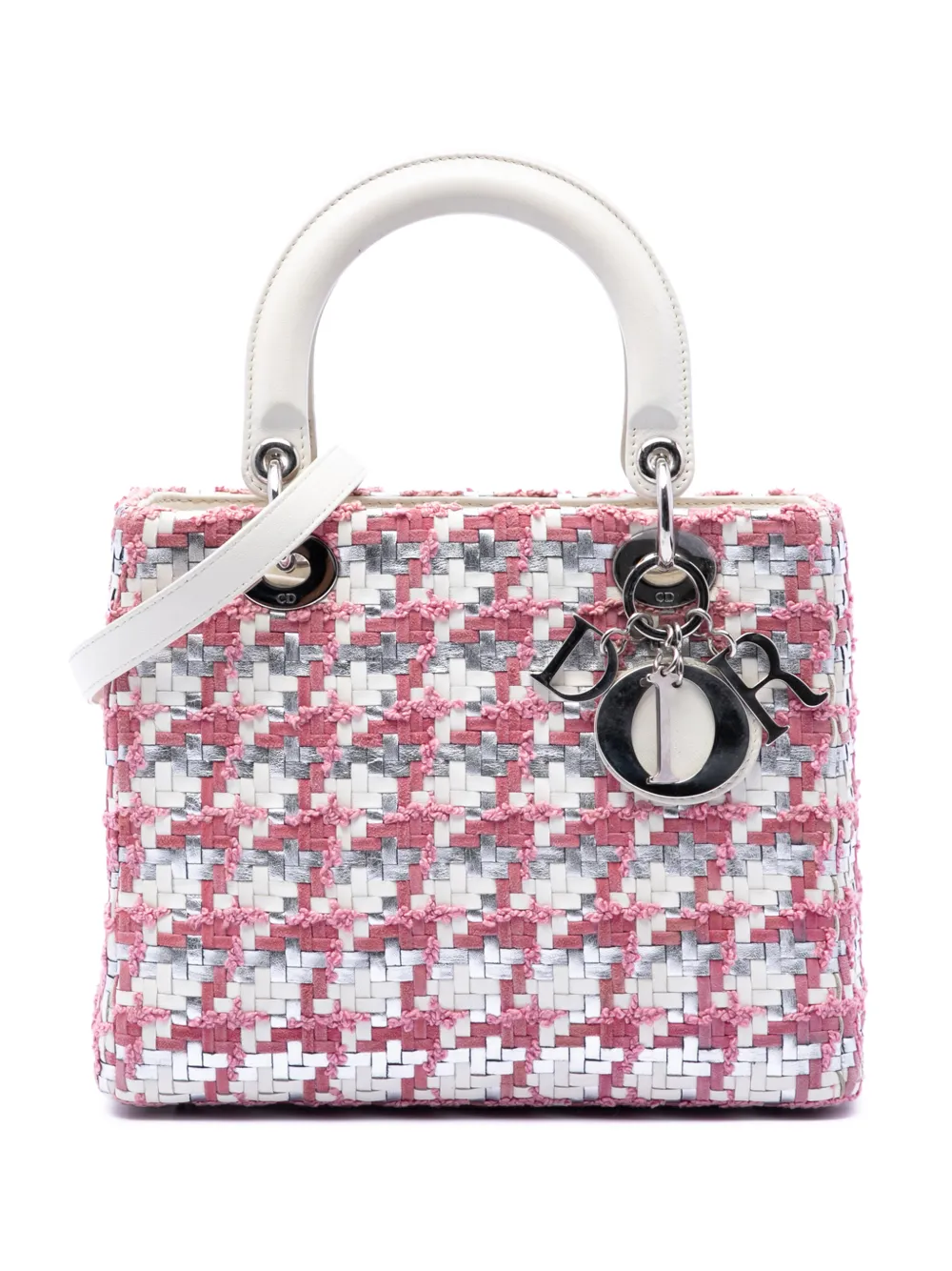 Christian Dior Pre-Owned 2013 Medium Lambskin And Tweed Lady Dior satchel - Rosa