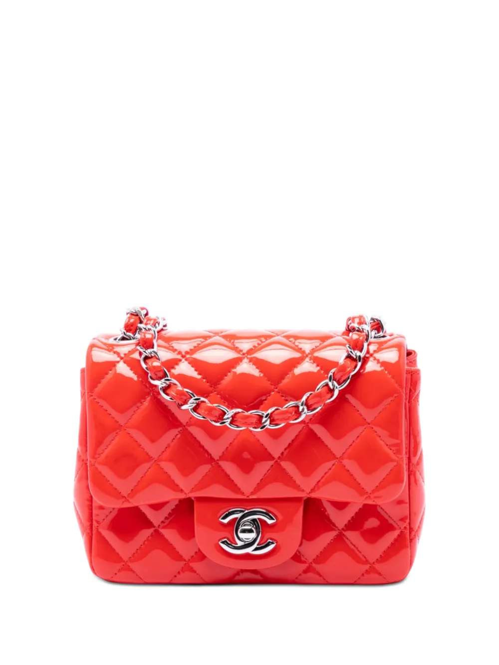 CHANEL Pre-Owned 2014 Mini Square Classic Patent Single Flap crossbody bag - Red