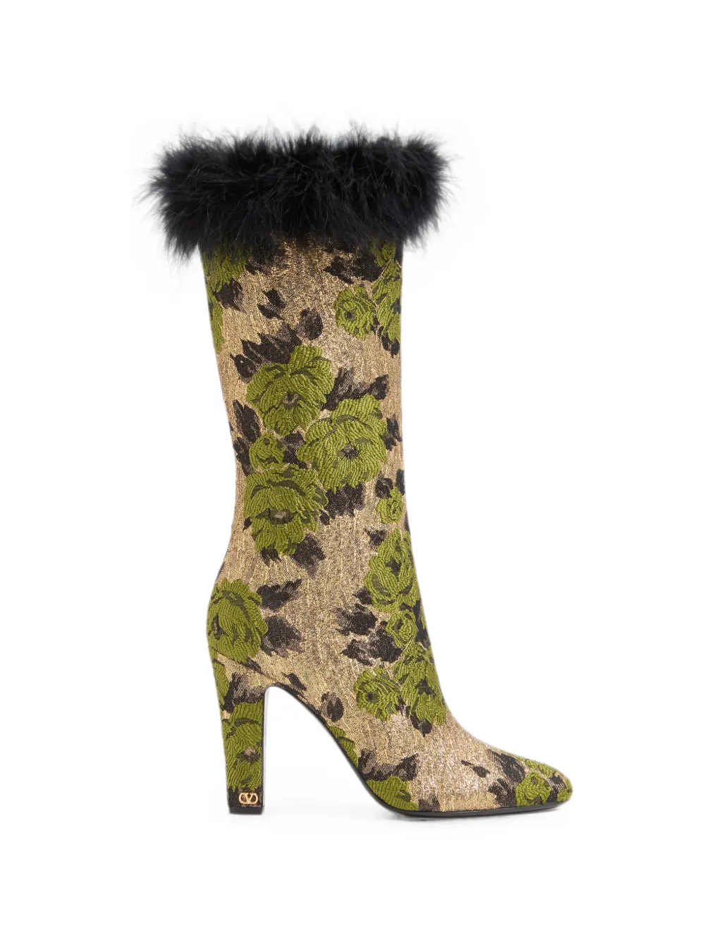 Valentino Garavani hotty boot in lurex jacquard fabric and feathers 100mm - Gold