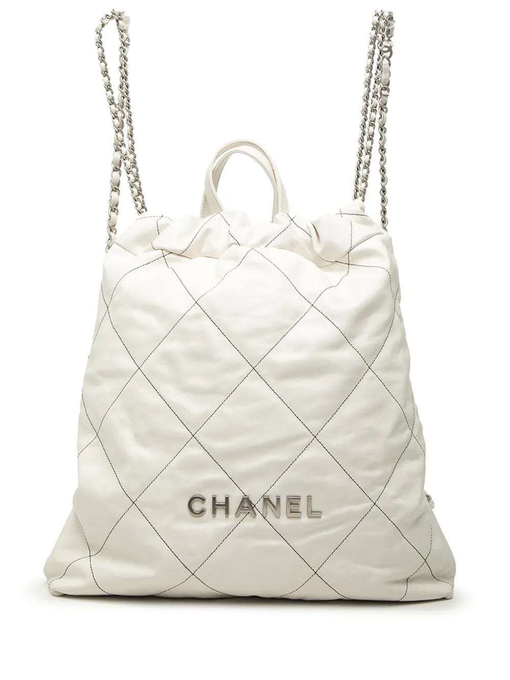 CHANEL Pre-Owned 2021-2026 Large Quilted Shiny Calfskin 22 backpack - Bianco