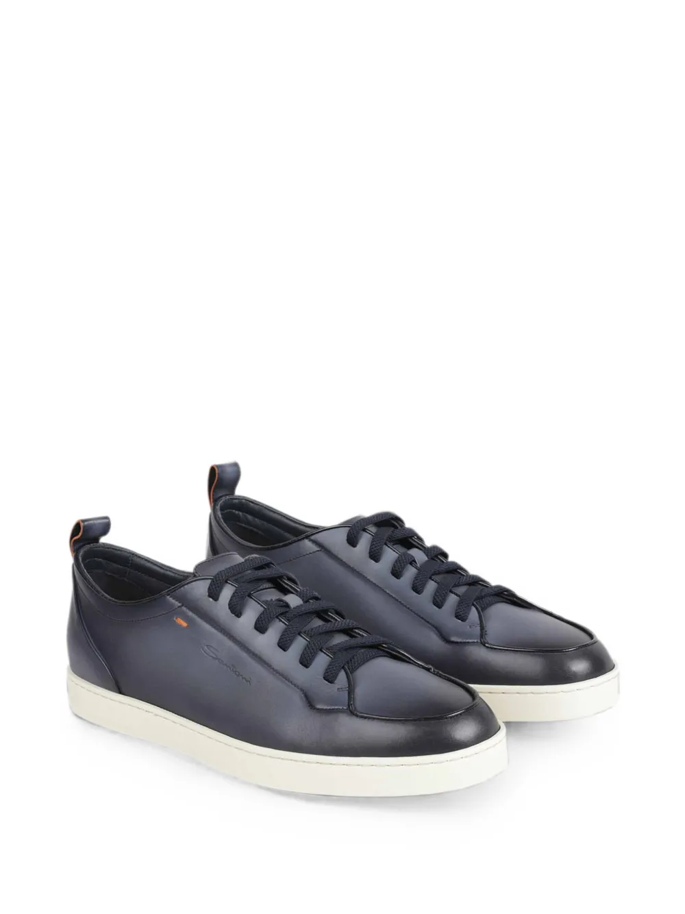 Santoni logo-debossed leather sneakers Blauw