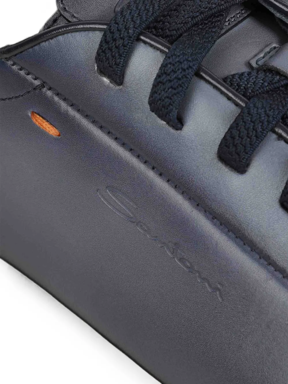 Santoni logo-debossed leather sneakers Blauw