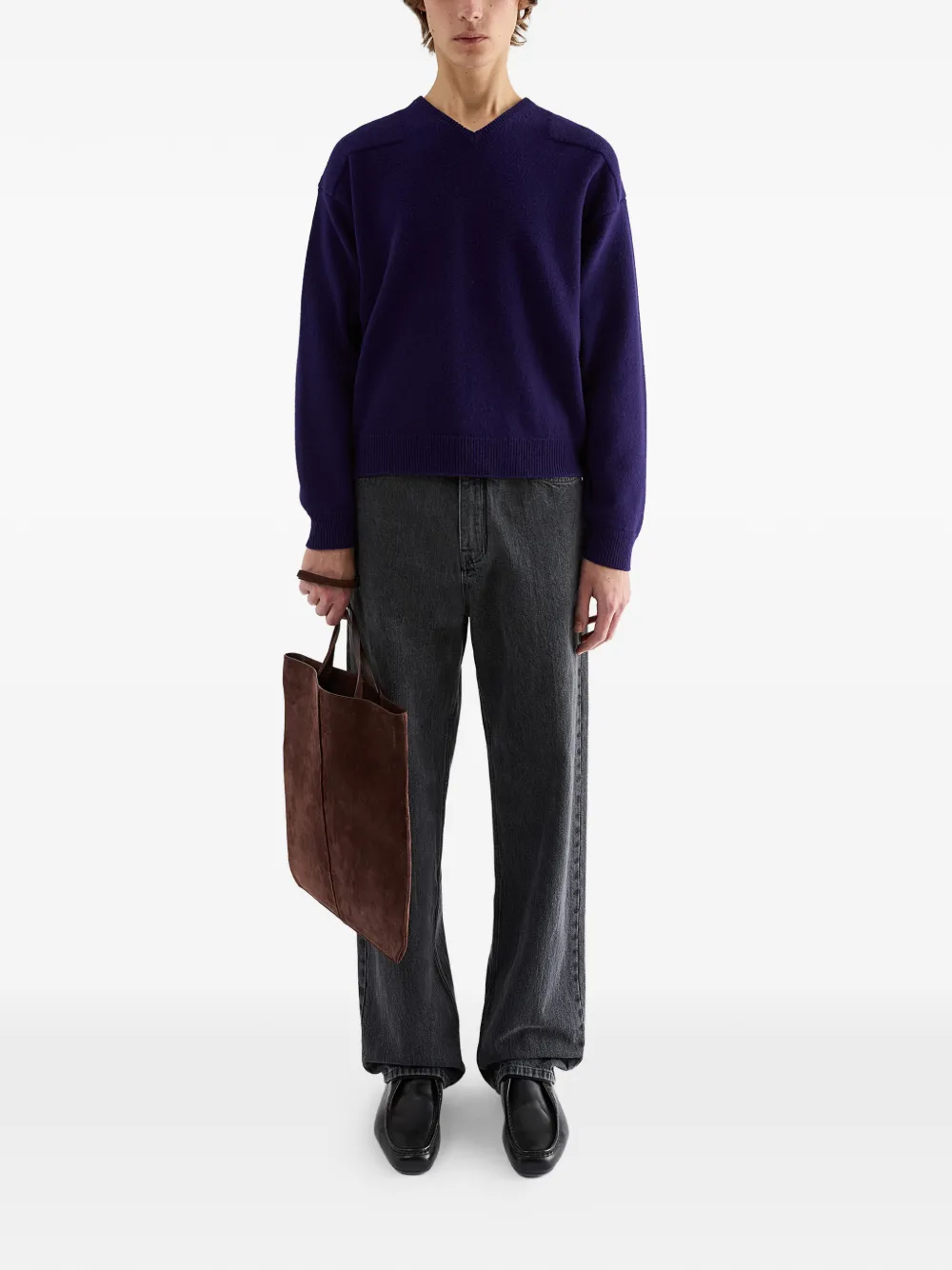 Jil Sander Trui met V-hals en verlaafde schouders Paars