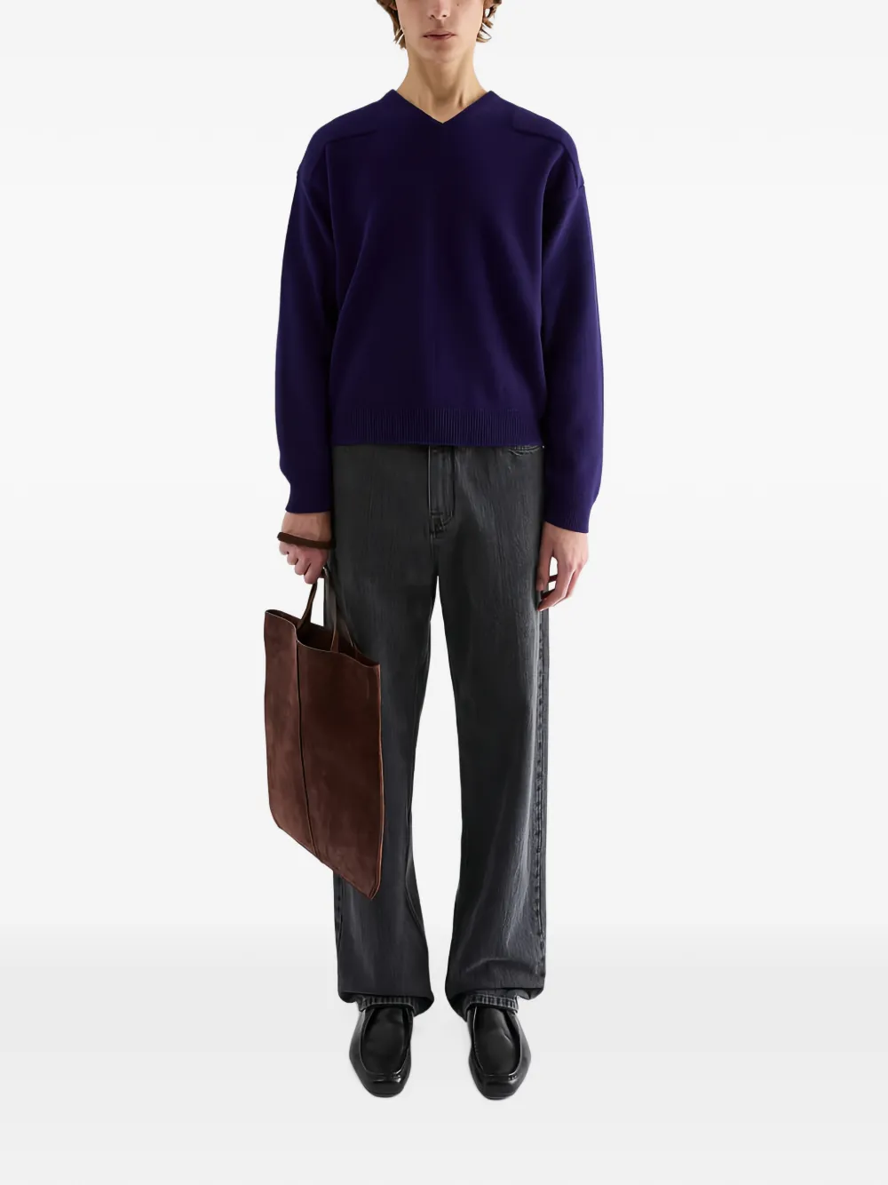 Jil Sander Trui met V-hals en verlaafde schouders Paars