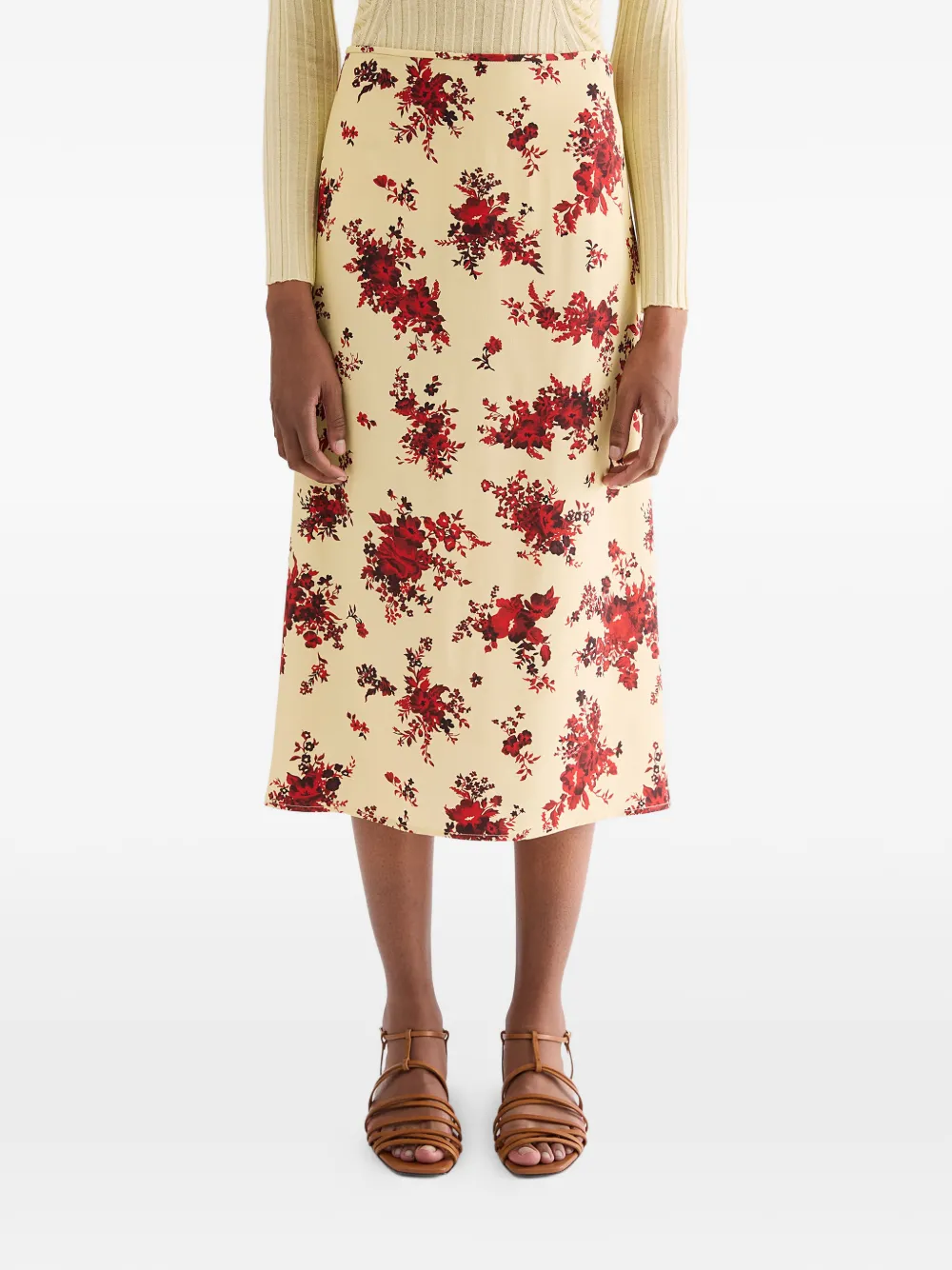 Jil Sander Midi-rok met bloemenprint Beige