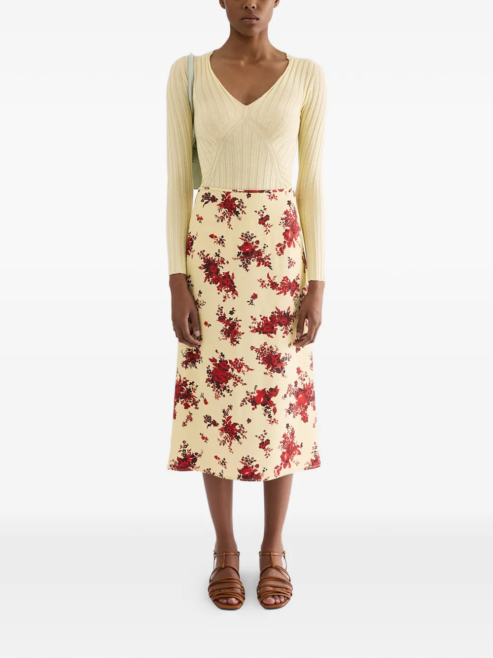 Jil Sander Midi-rok met bloemenprint Beige