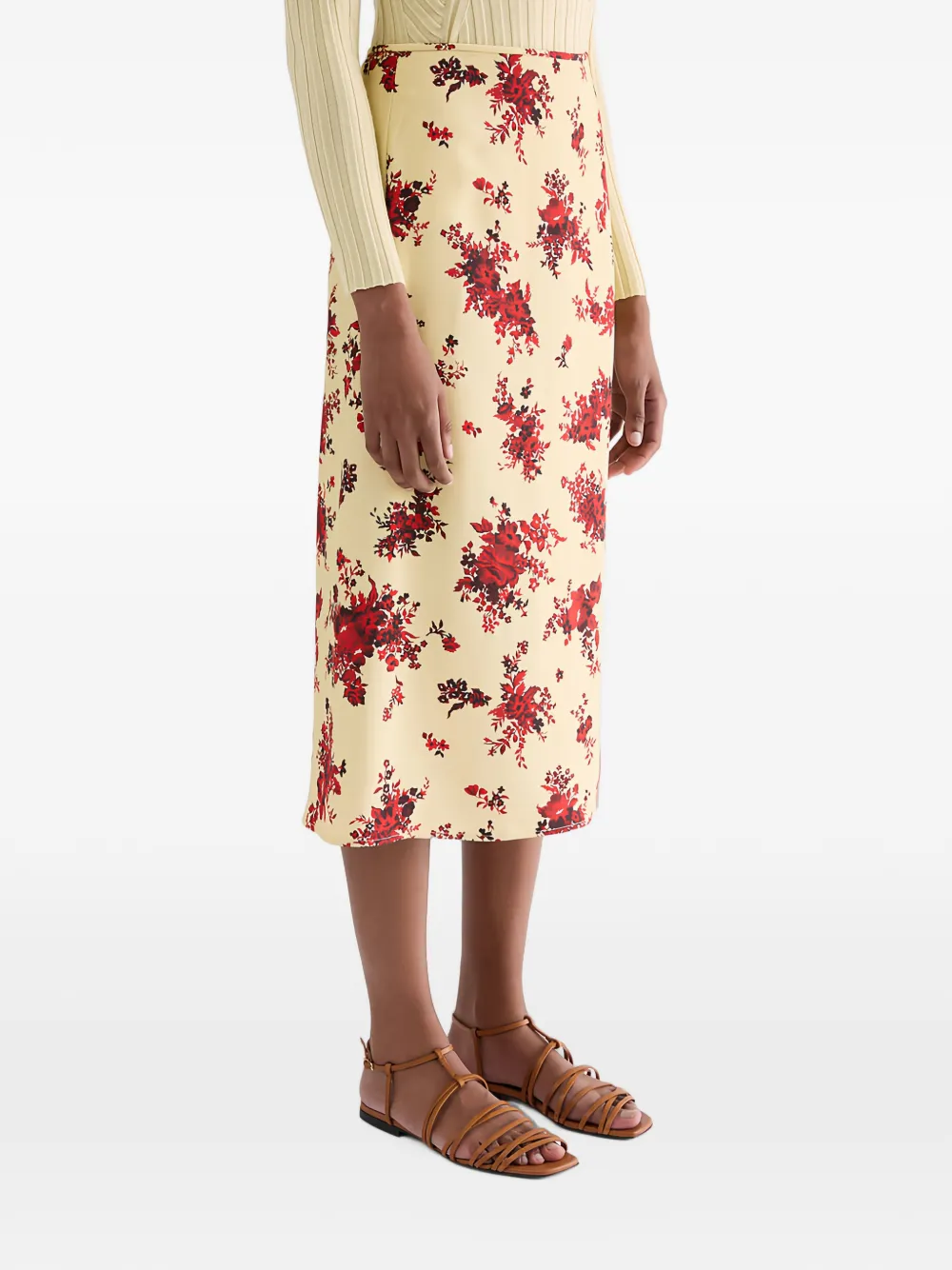 Jil Sander Midi-kokerrok met bloemenprint Beige