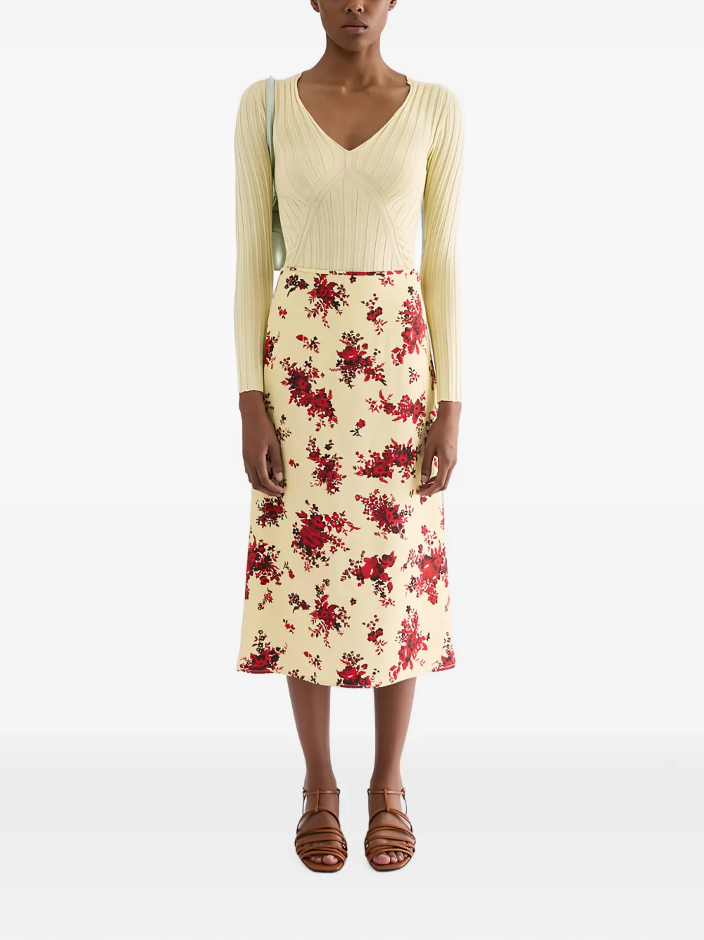Jil Sander Midi-kokerrok met bloemenprint Beige