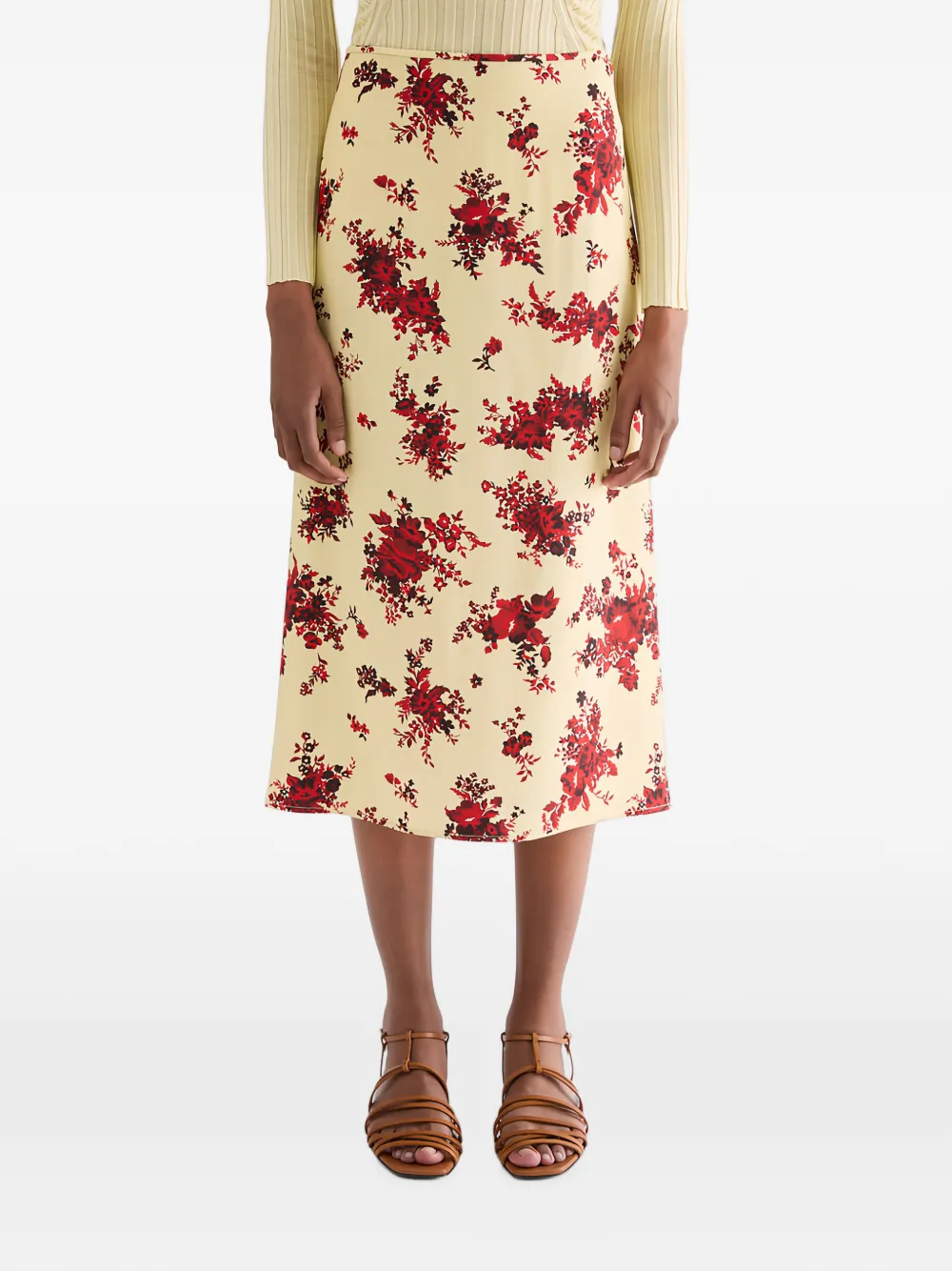 Jil Sander Midi-kokerrok met bloemenprint Beige