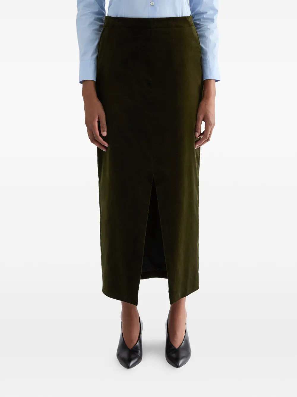 Jil Sander Fluwelen midi-rok met split aan de voorkant Groen