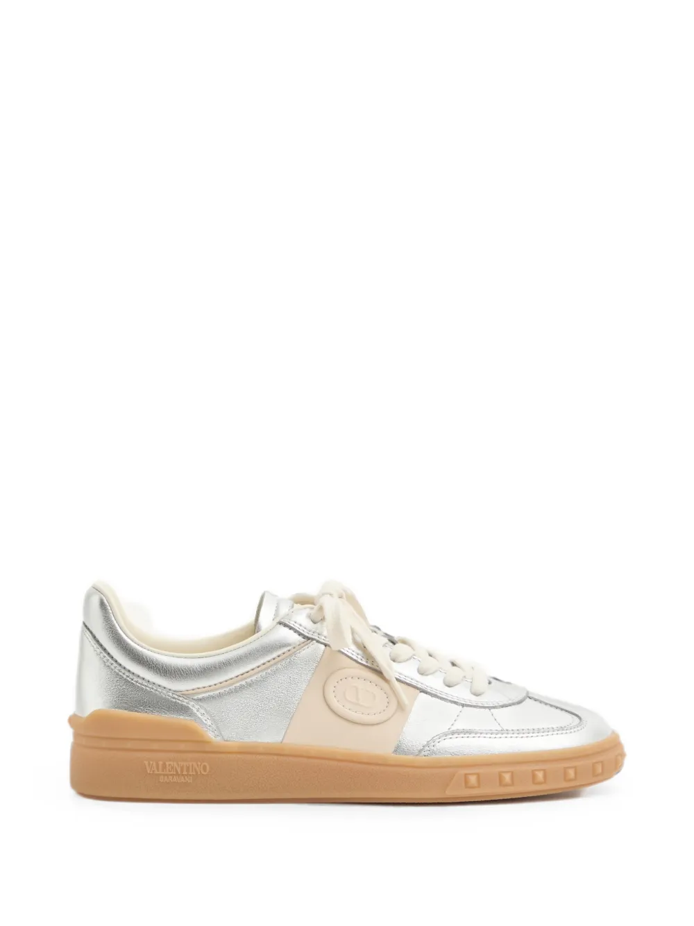 Valentino Garavani Upvillage gelamineerde kalfsleren sneakers met nappa kalfsleren band Zilver