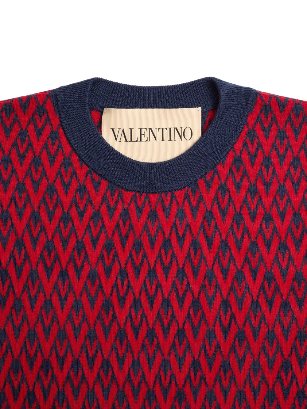 Valentino Garavani wollen trui met ronde hals en Toute La V jacquard-patroon Rood
