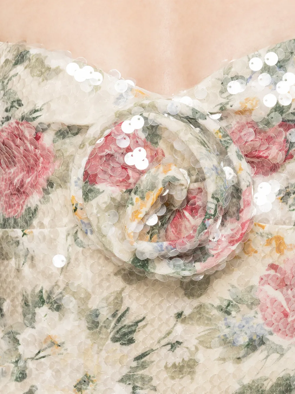 NISSA Maxi-jurk met bloemen-patch en pailletten Beige