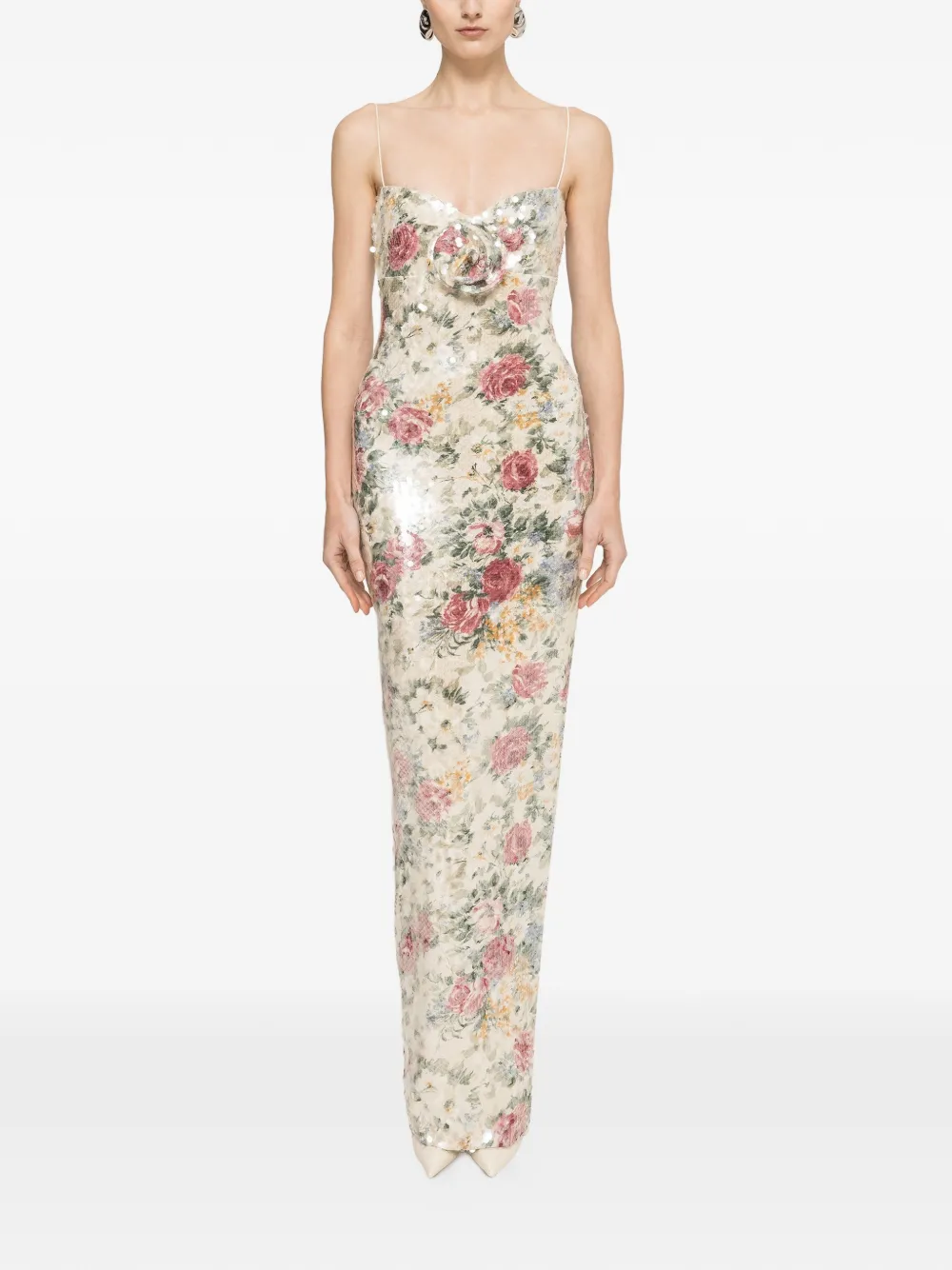 NISSA floral-appliqué maxi dress - Neutrals